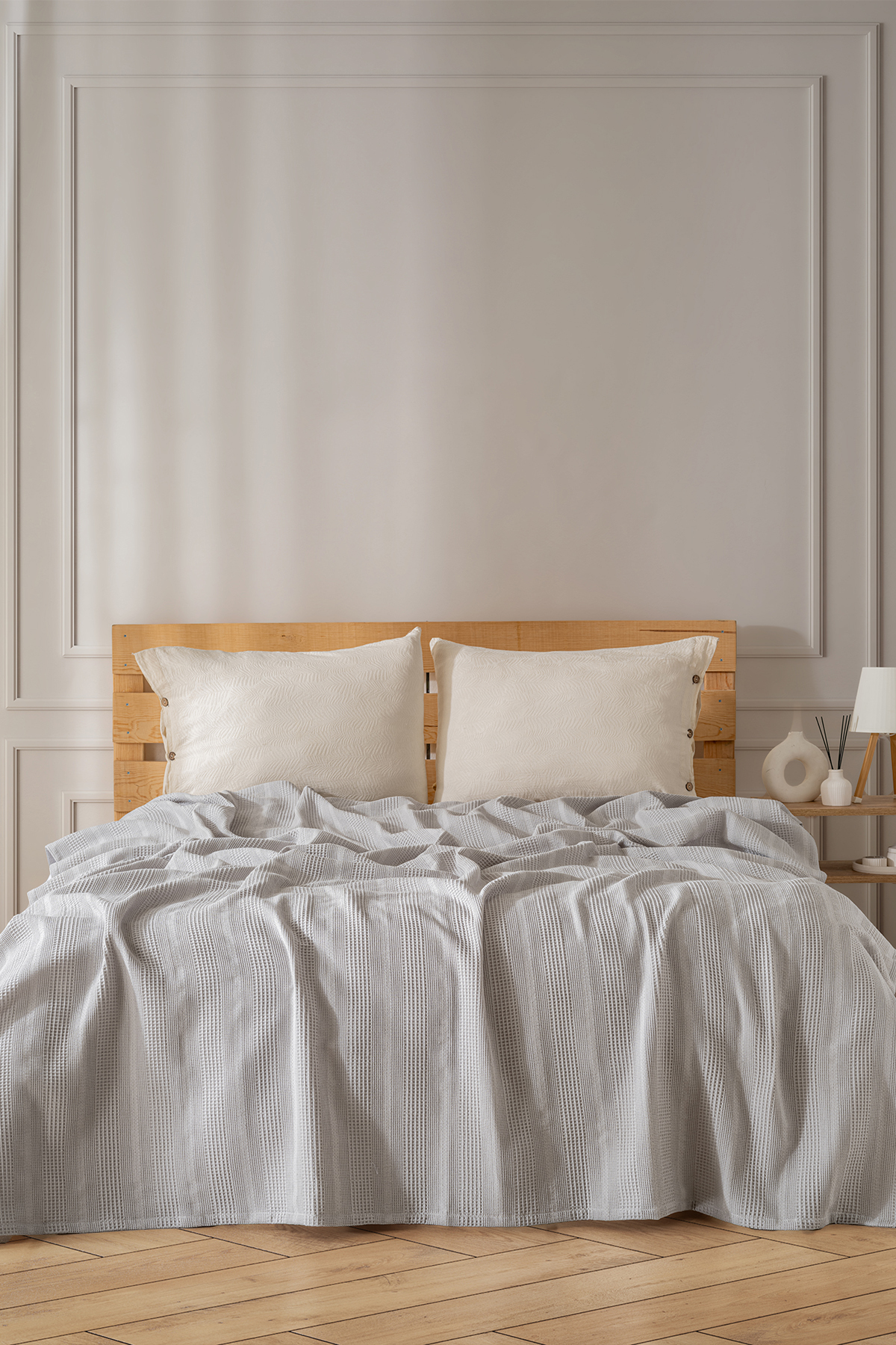 Double Cotton Bedspread / Quilting - 200x230 Cm-Gray