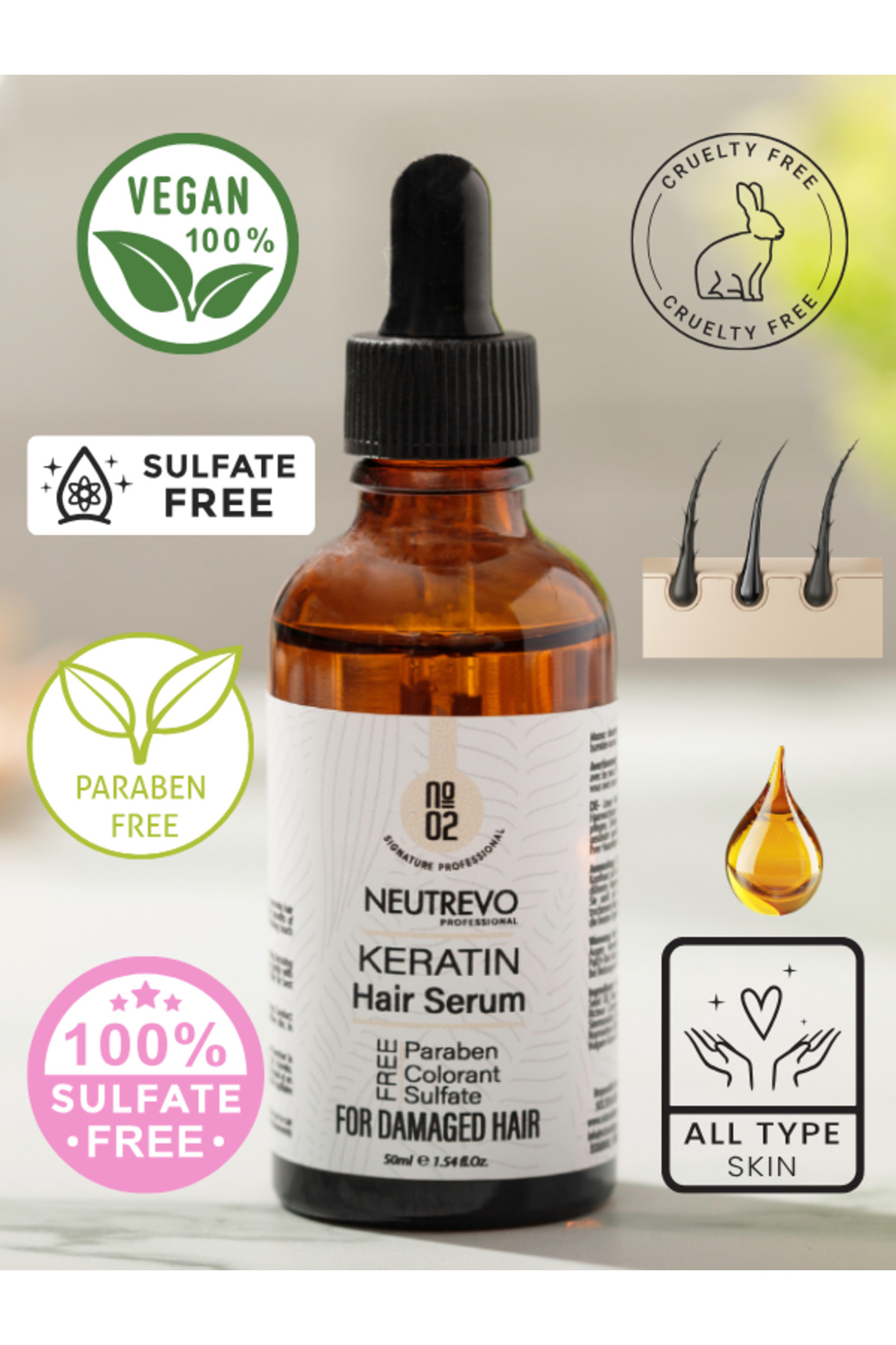 No:2 Keratin Serisi Onarıcı Ve Güçlendirici Saç Bakım Serumu 50 ML — NeutrevoNo2SS — تصویر 4 از 4