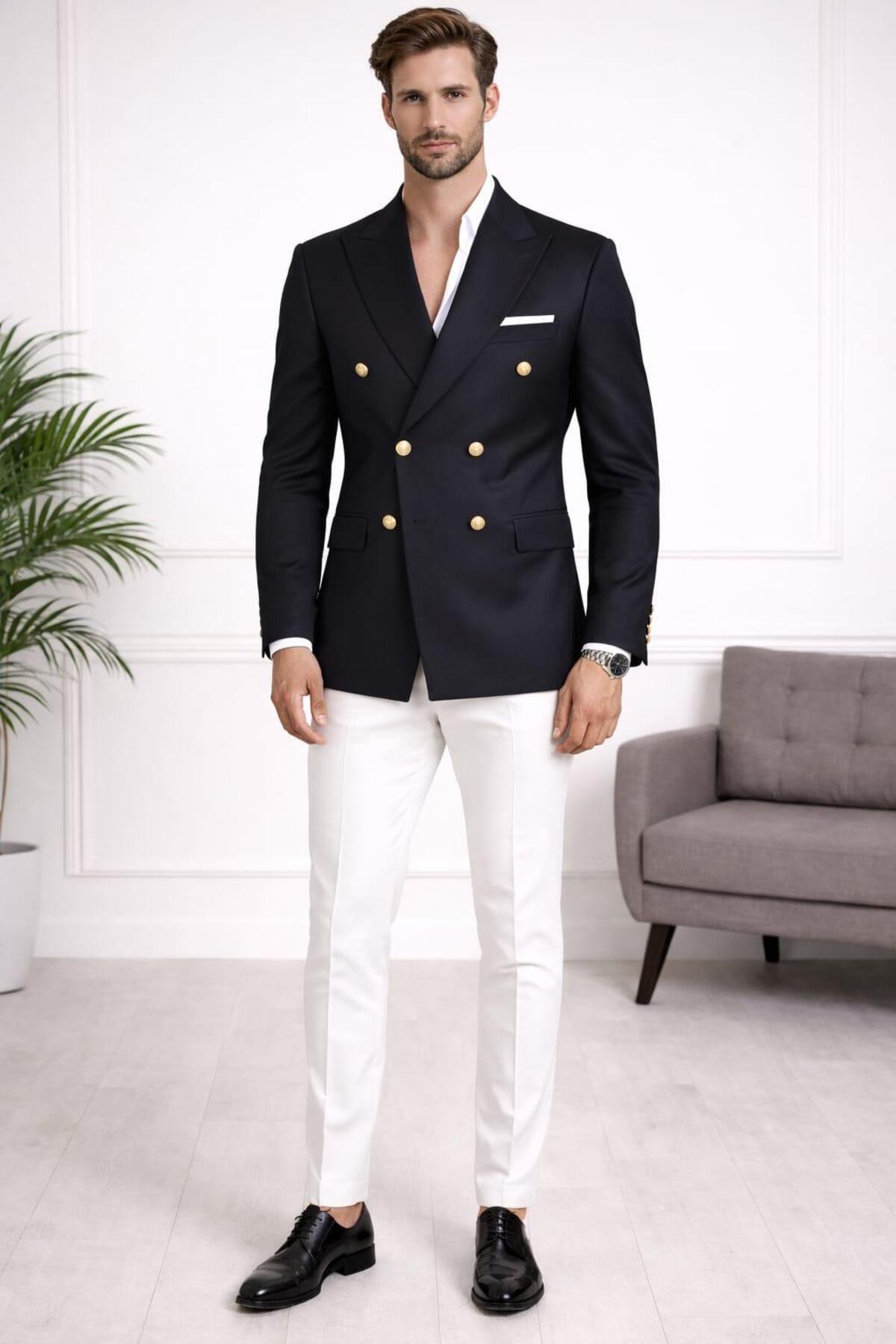 ALEXANDERGARDI  Erkek Düğme Detaylı Blazer Ceket