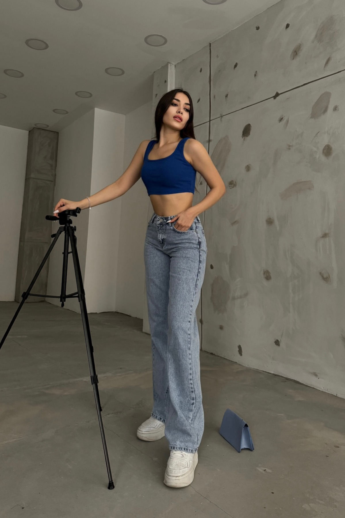 BİKELİFE  Kadın Açık Mavi Kar Yıkama Yüksek Bel Geniş Paça Kot Pantolon - Görsel 7