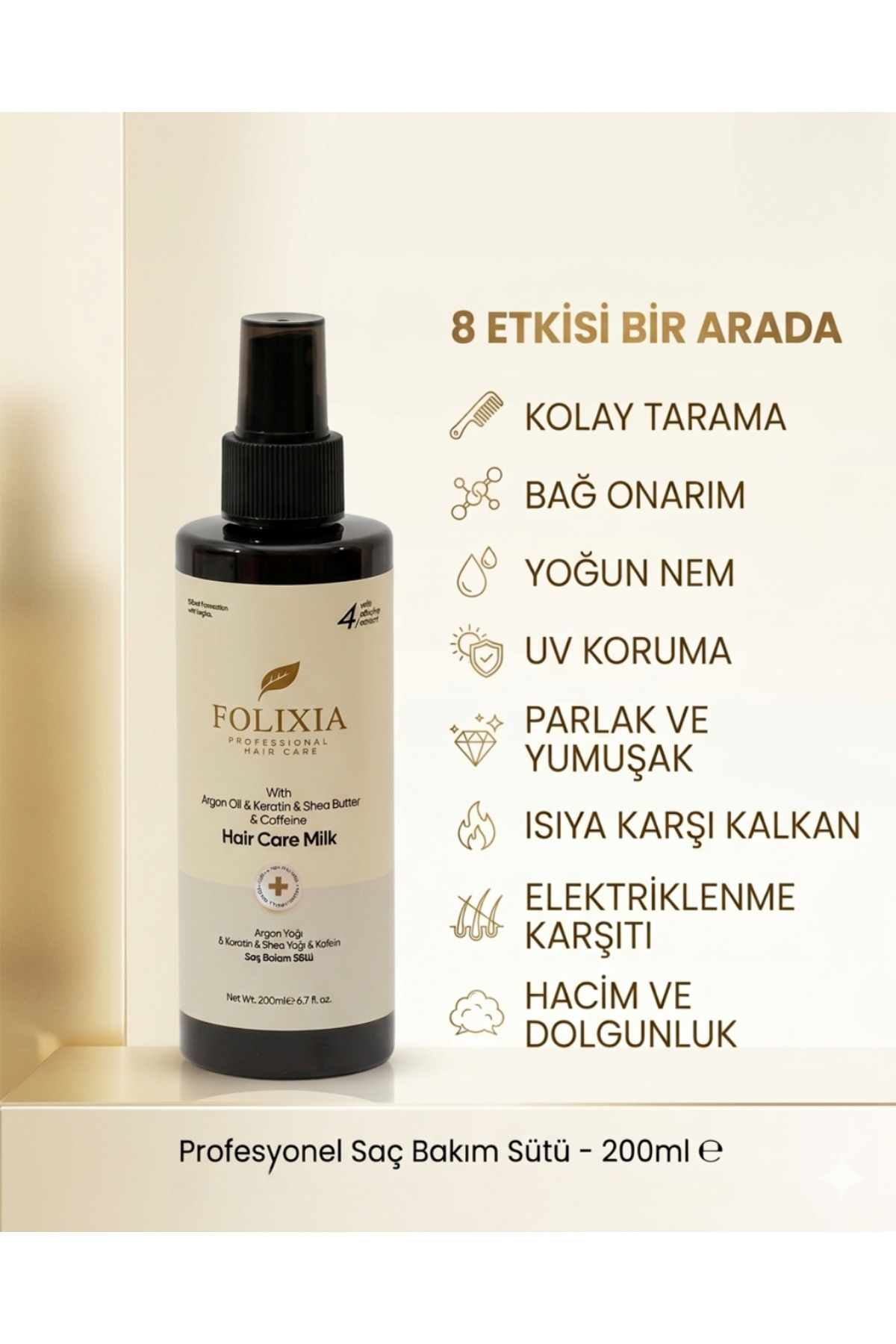 Folixia Saç Sütü - Argan & Keratin Yoğun Nem ve Onarım 200 ML