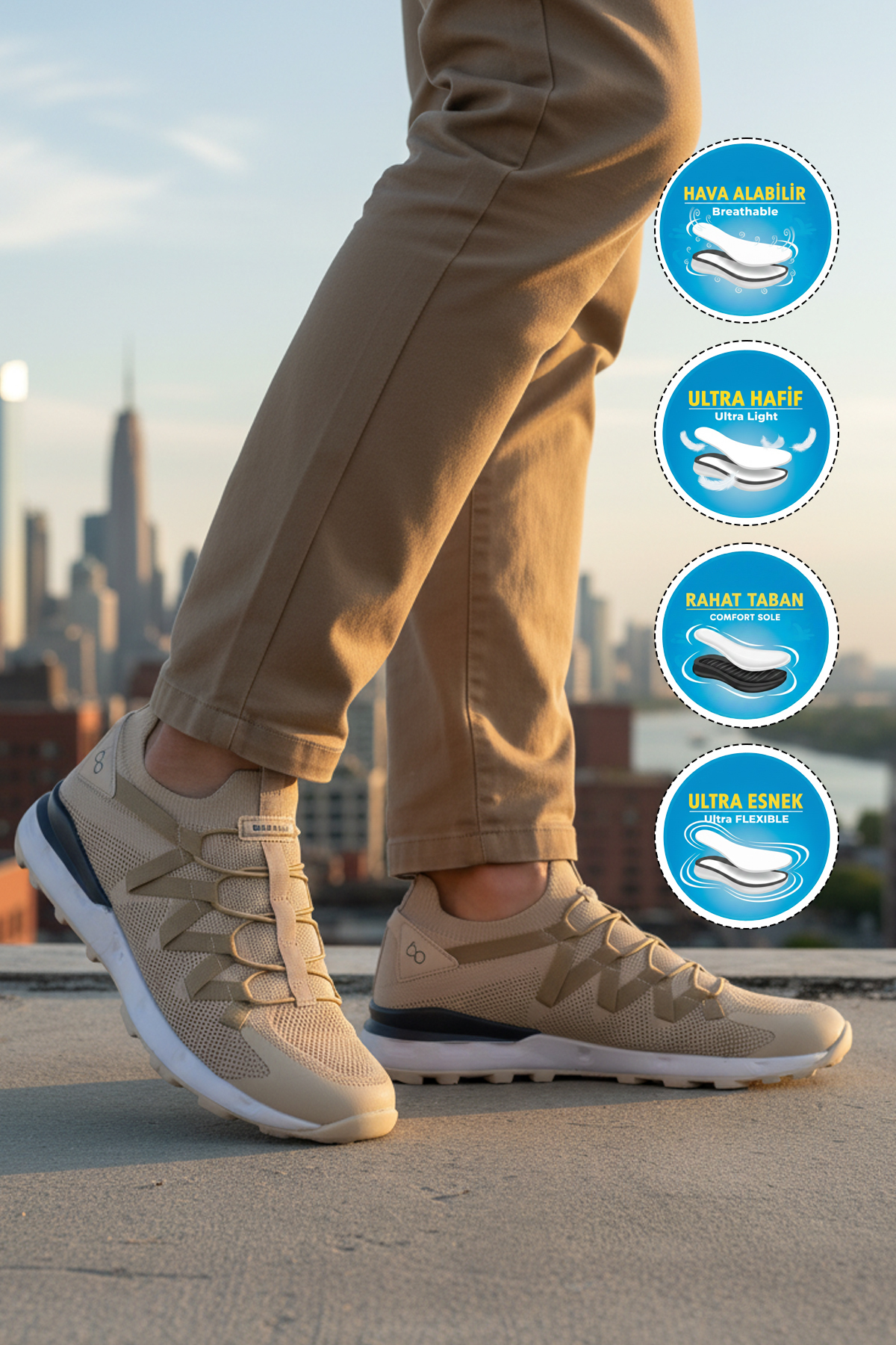 WALKWAY  Bestof Bst-650 M Bej-Kum Erkek Spor Havalabilen Esnek Hafif Ayakkabı