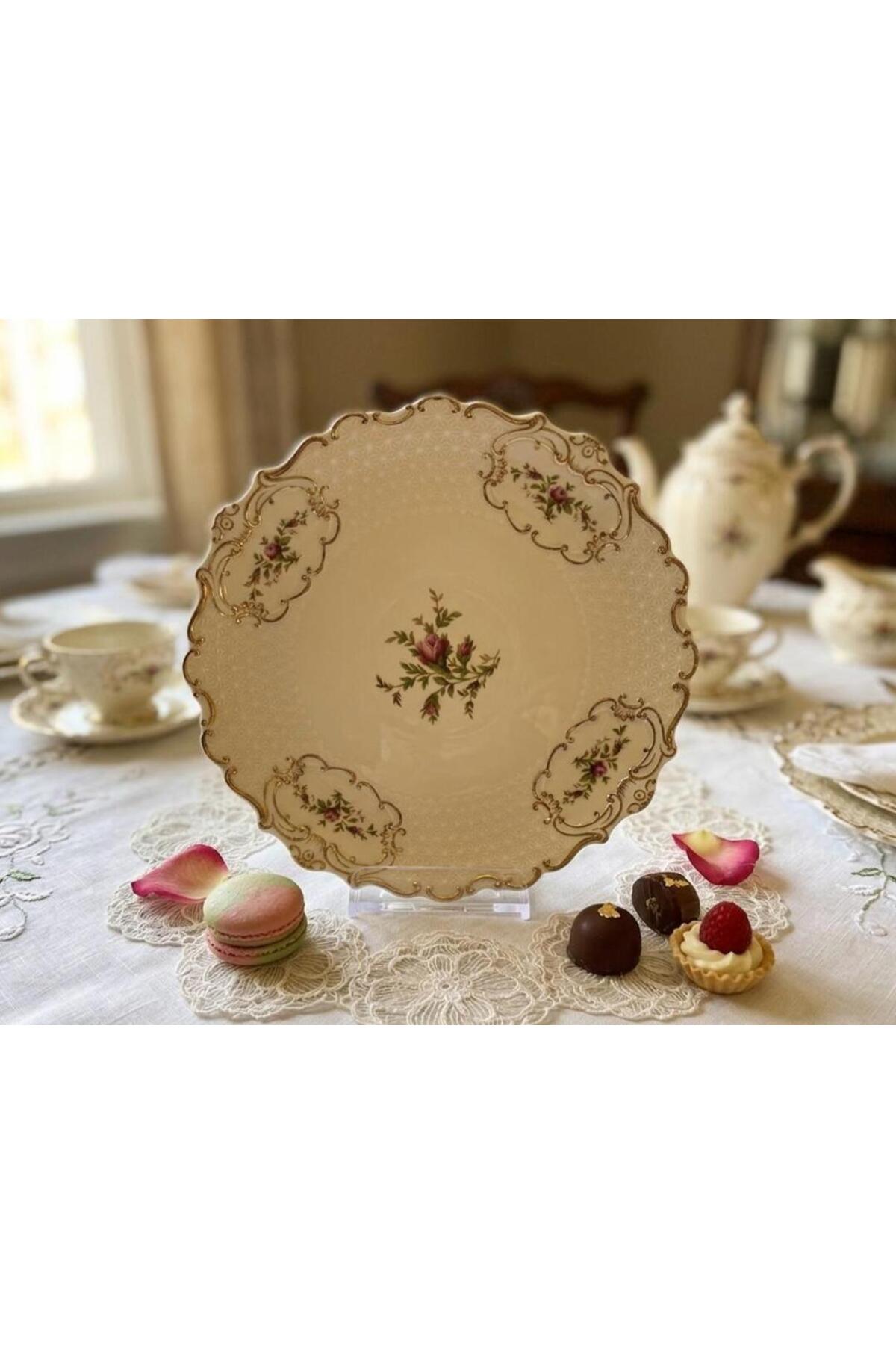Diana 20cm 6-Piece Cake Plate Set Vintage Gold Detailed Floral Pattern