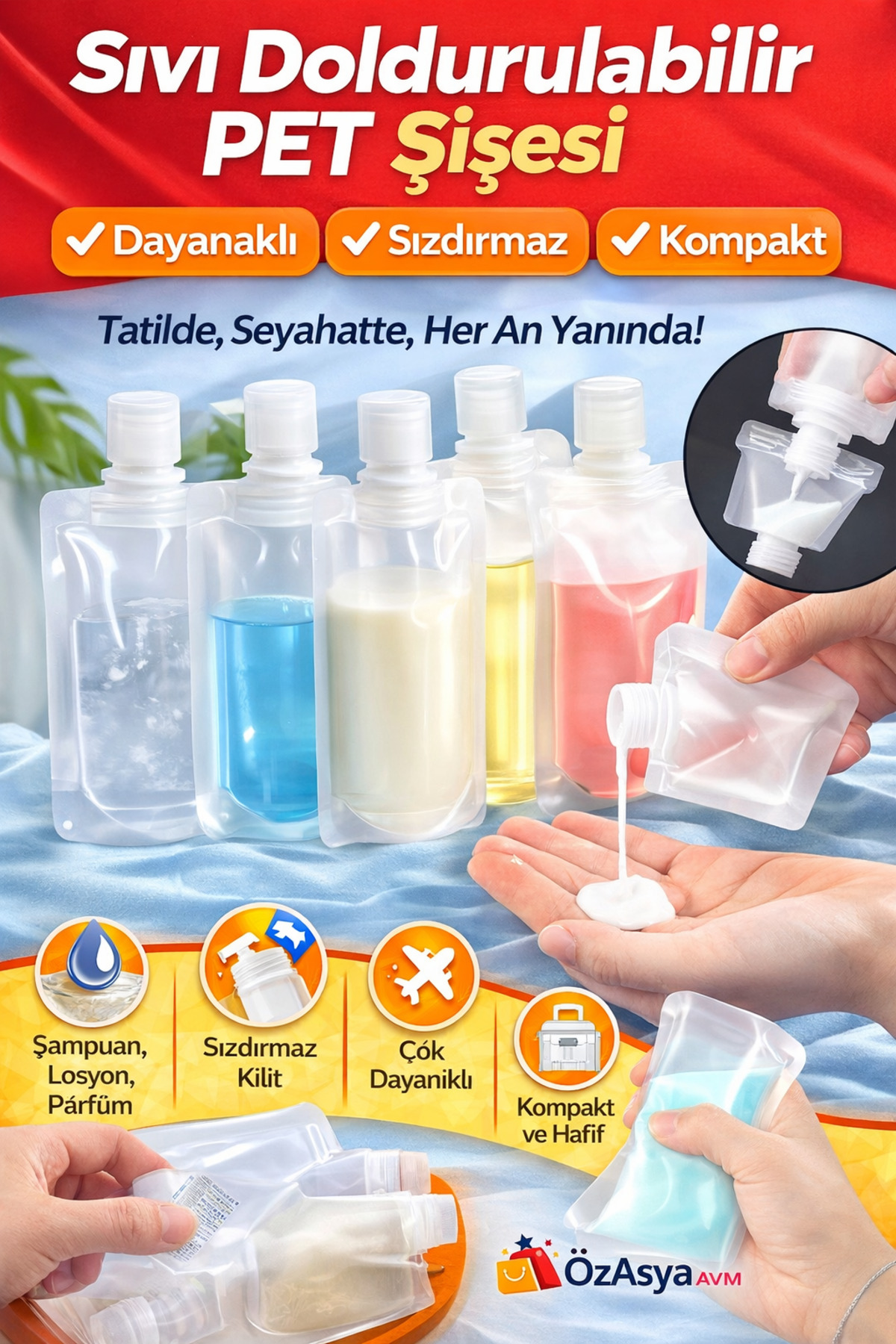 3 Adet 100ml Krem Şampuan Kabı Tekrar Kullanılabilir Set — ÖZASYA AVM 3 ADET