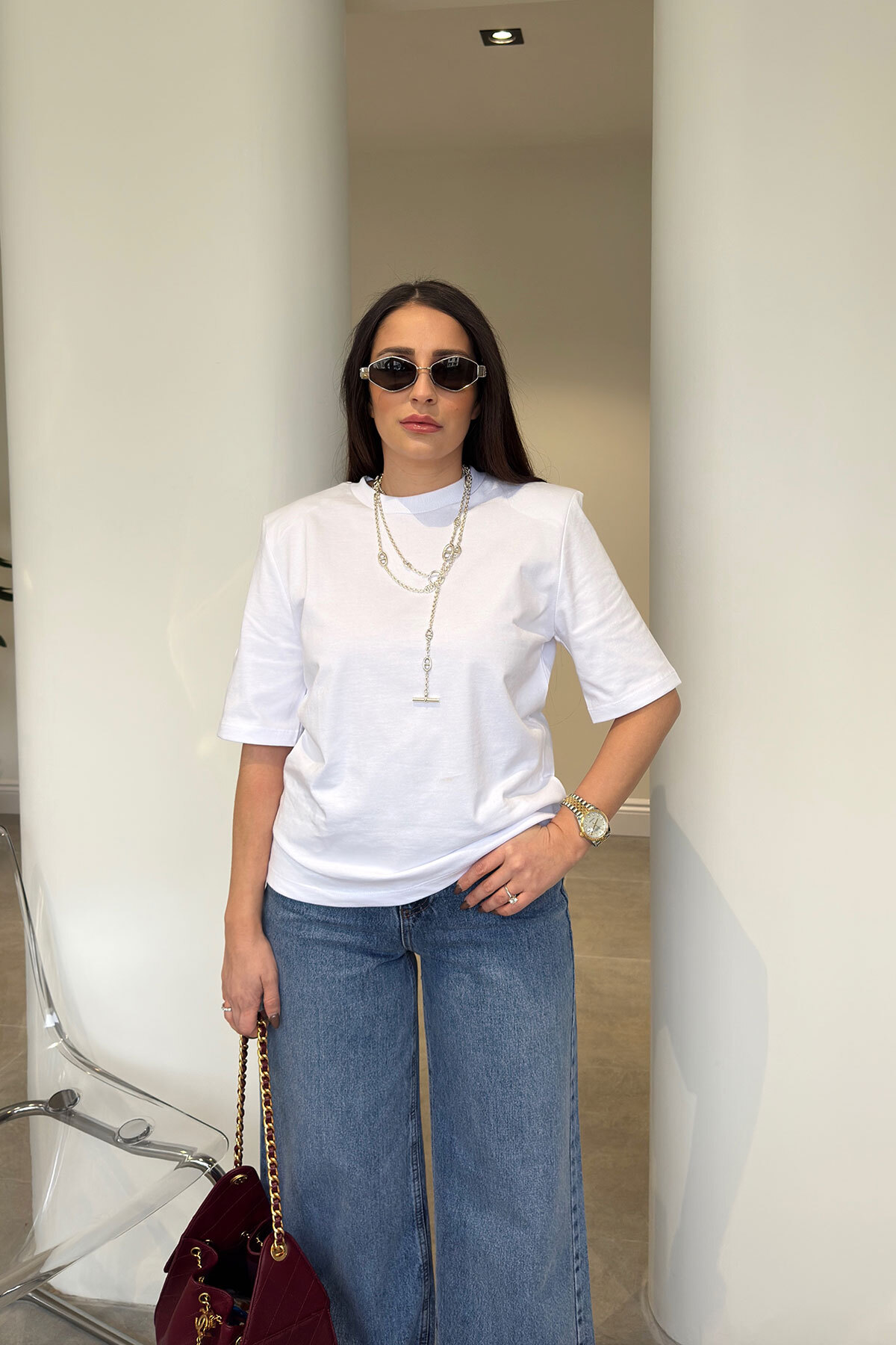 Premium T-Shirt with Shoulder Pad - WHITE