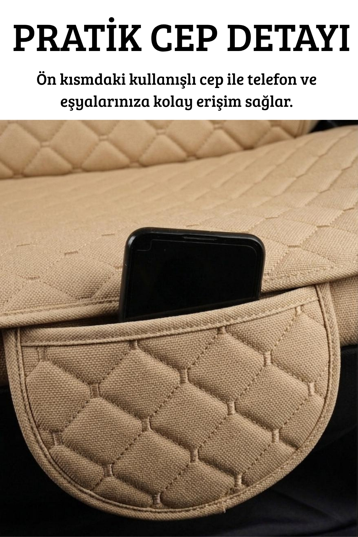 Ecarteks Terletmez Cepli Oto Koltuk Minder Seti Kolay Montaj Universal Koruyucu Kılıf Kumaş Bej fotoğrafı 4 (önizleme)