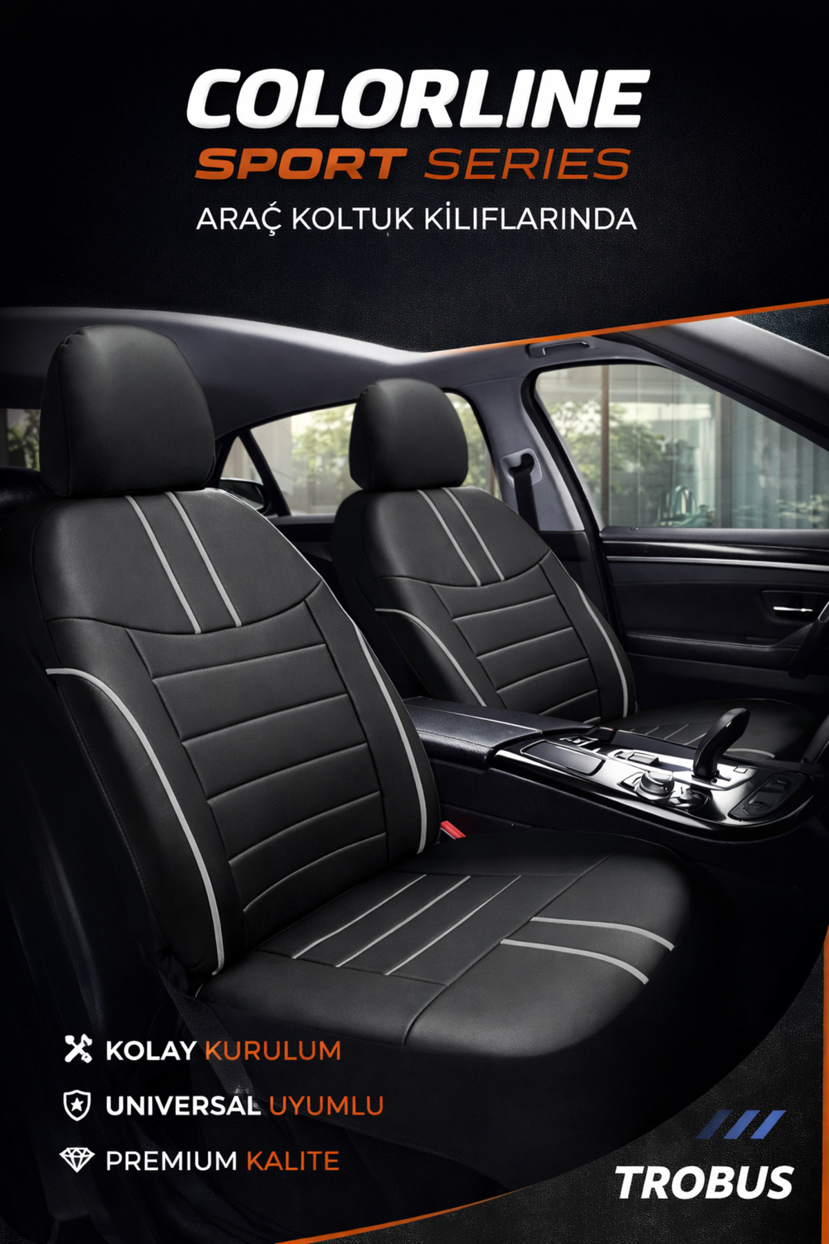 Jeep Renegade 2014–2024 Colorline Sport Serisi Deri Siyah Beyaz Koltuk Kılıfı — alternatif görsel