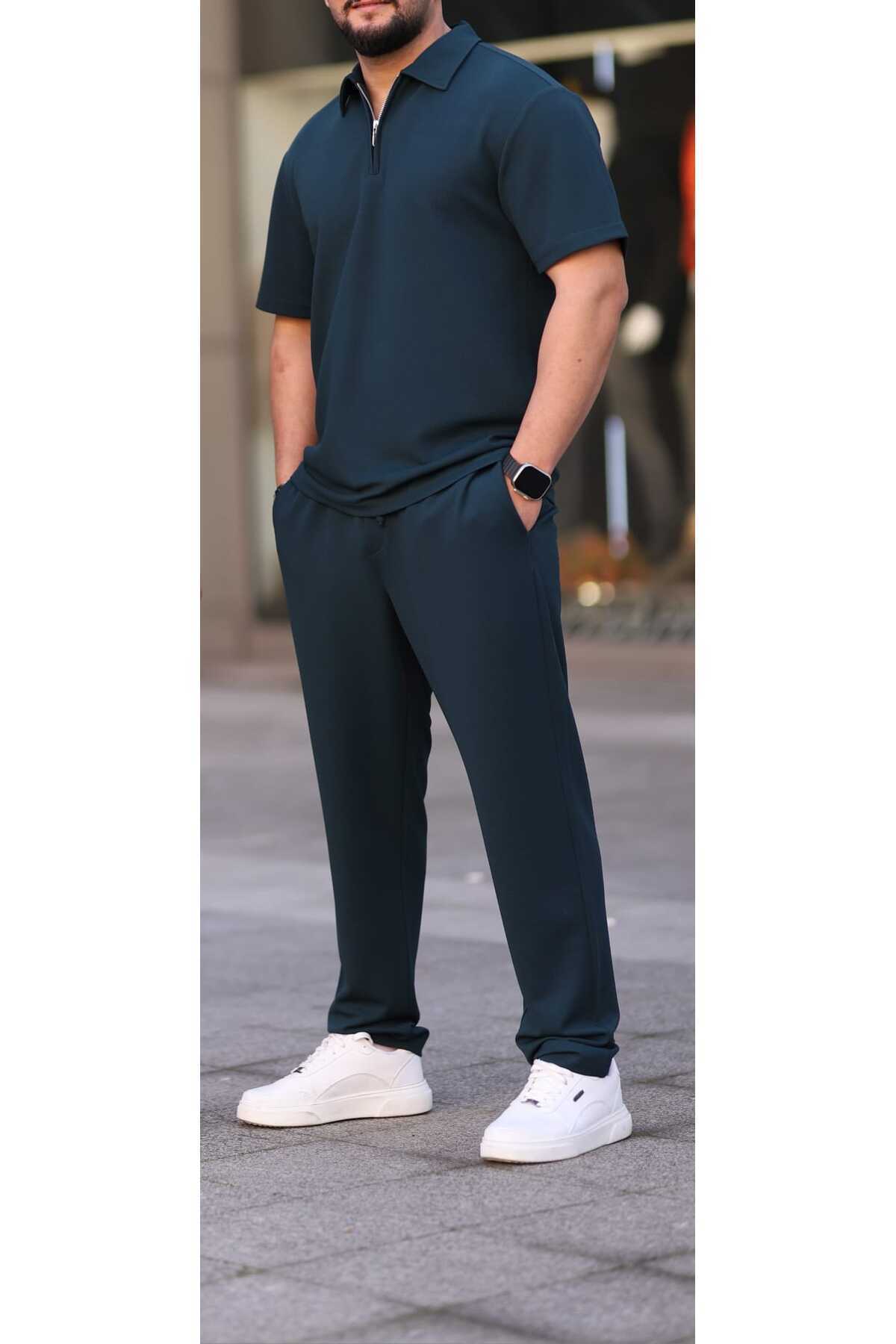 Ramires Polo yaka ( tişört + pantolon) rahat kalıp fermuar detaylı alt üst takım görsel 5
