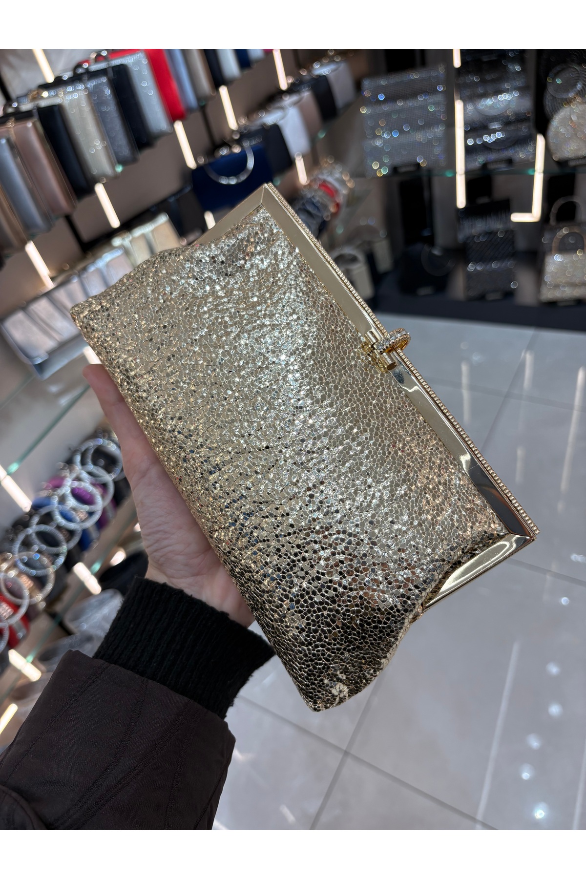 H&D COLLECTİON Kadın Venom Desen Taş Detaylı Cüzdan Clutch Model Portföy Özel Gün Ve Abiye Çanta görsel 3