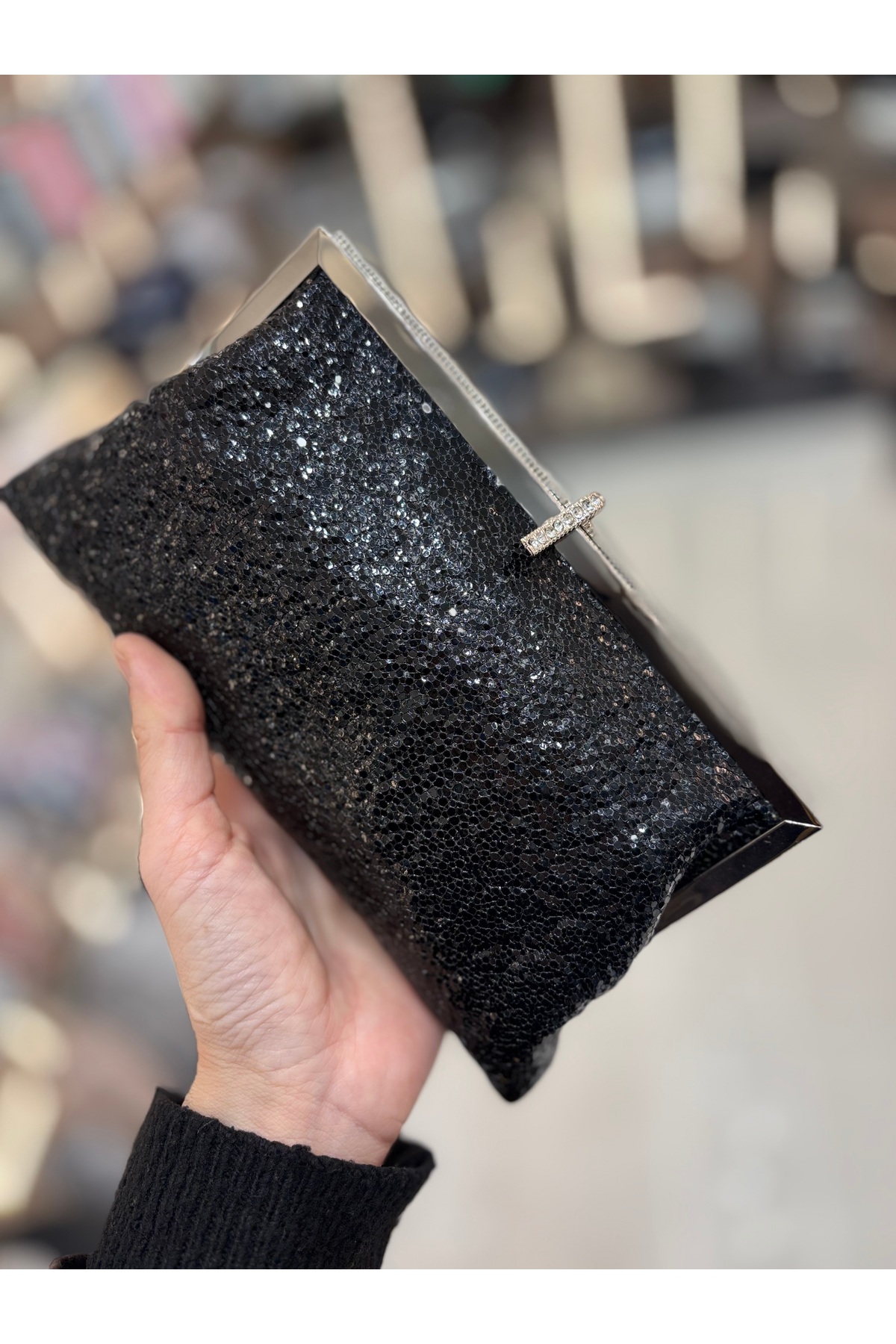 H&D COLLECTİON Kadın Venom Desen Taş Detaylı Cüzdan Clutch Model Portföy Özel Gün Ve Abiye Çanta görsel 3