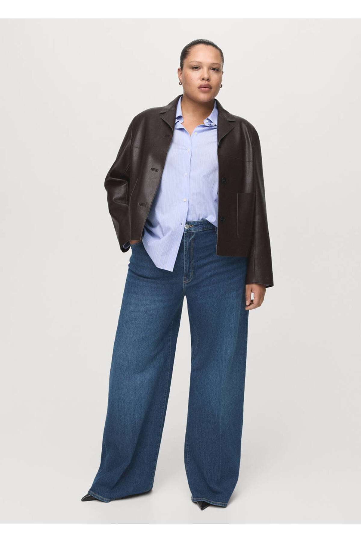 MANGO  Yüksek bel wide leg jean pantolon - Görsel 7