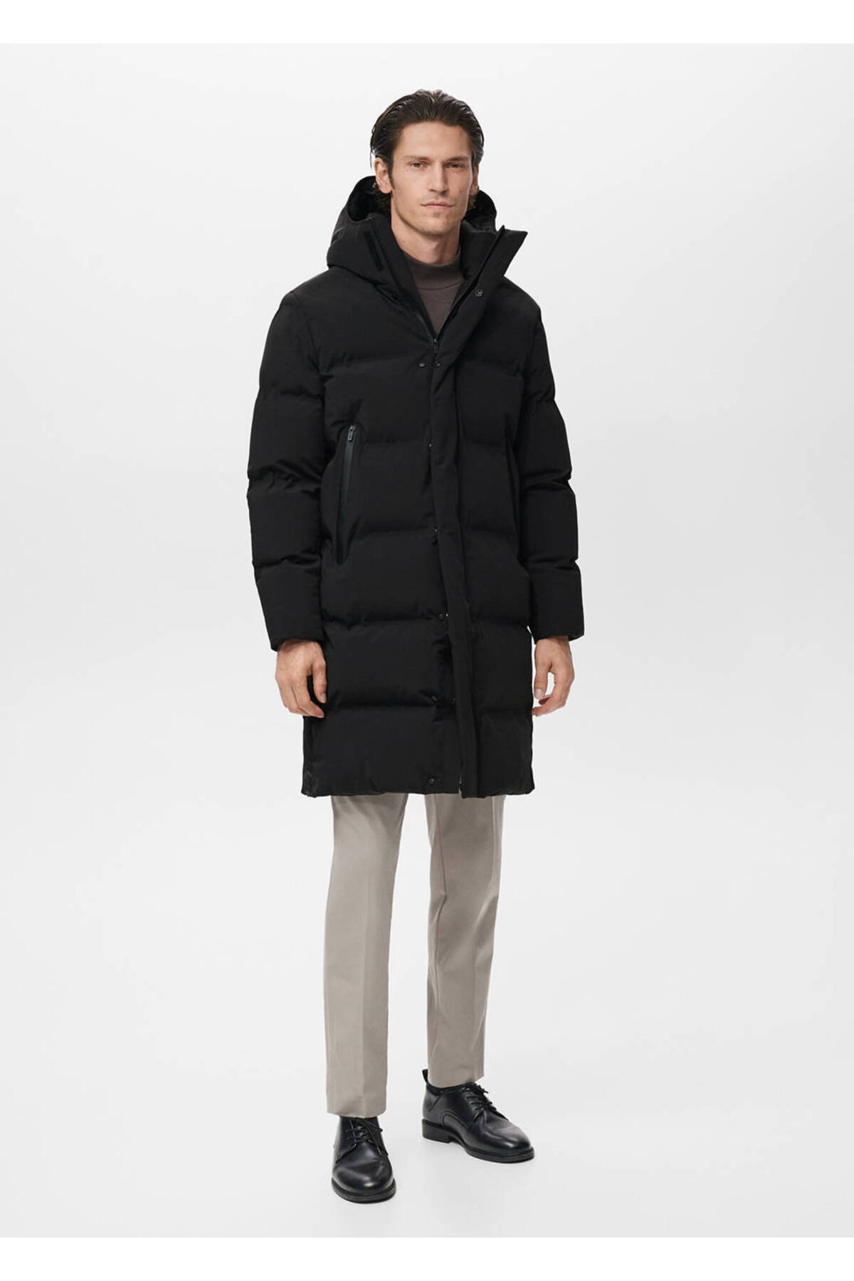 Thermolite® dolgulu waterproof kumaş uzun anorak — مشکی 17099204 — تصویر 2 از 8