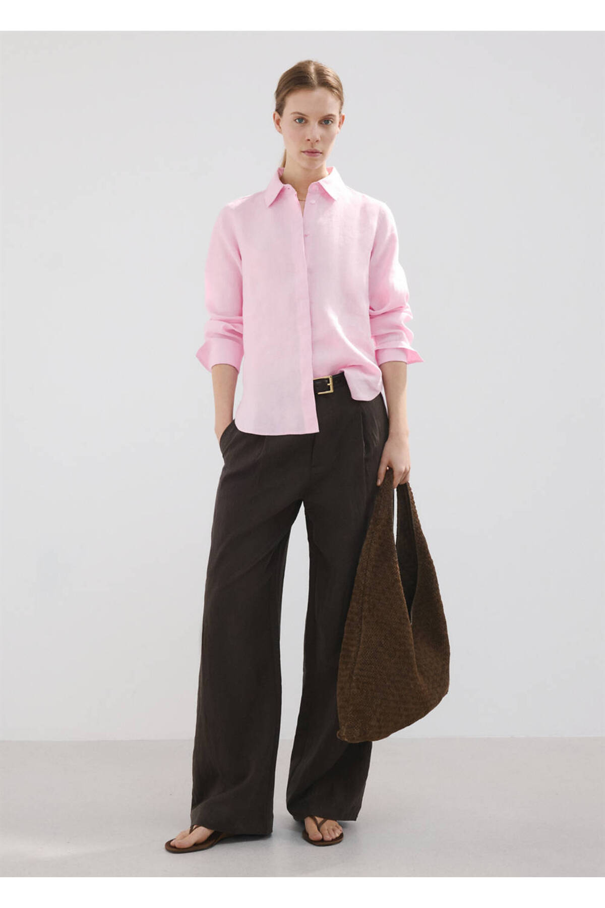 MANGO  Düz kesim keten gömlek - Görsel 2