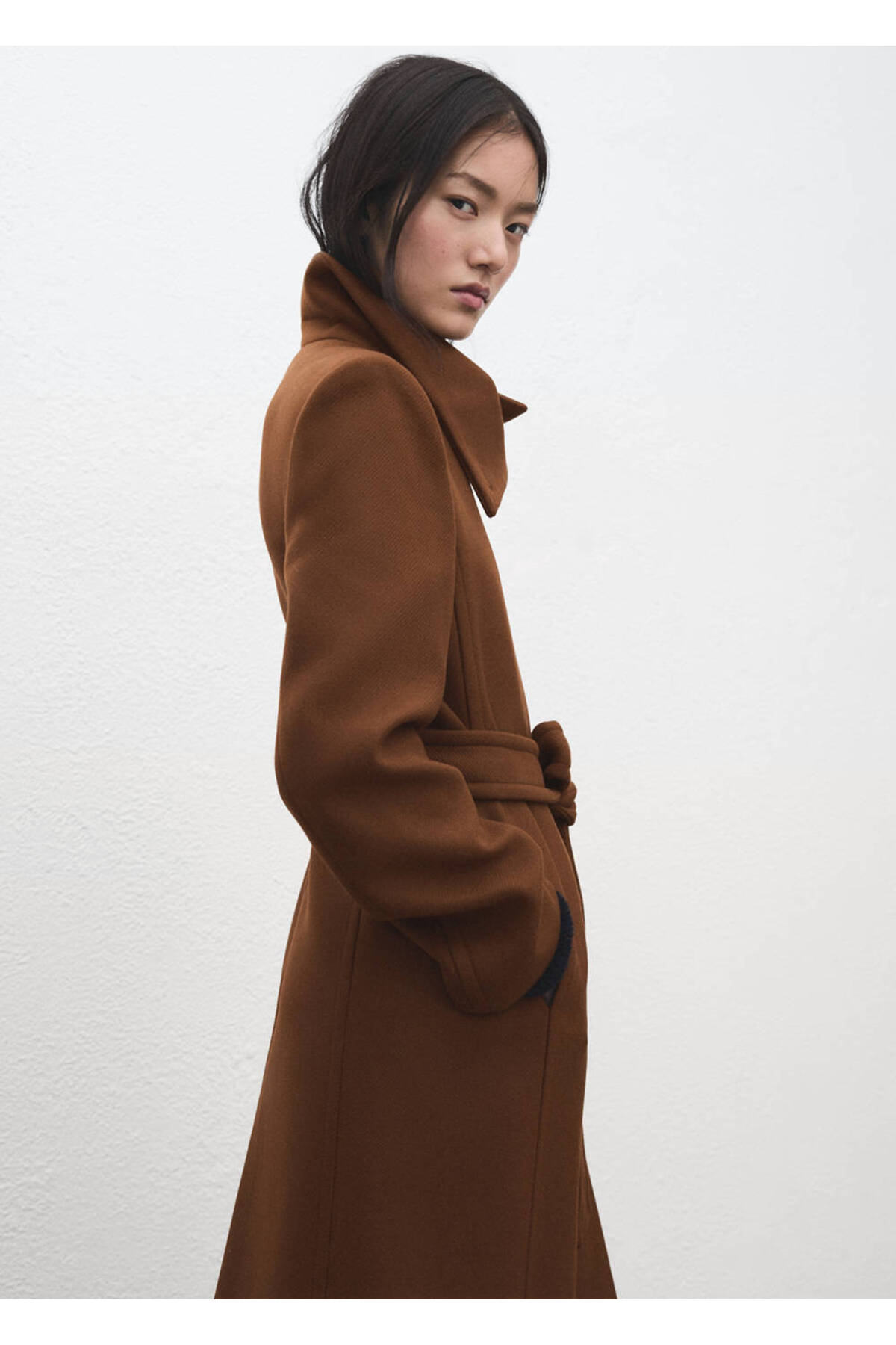 MANGO  Kemerli Manteco yünlü palto - Görsel 7