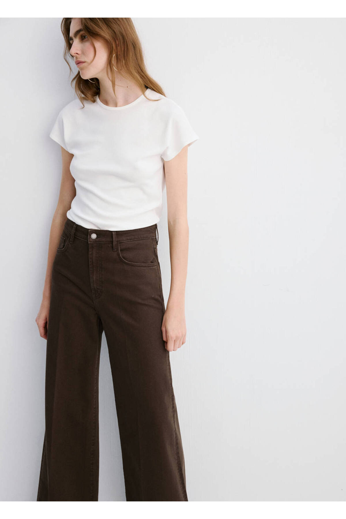 MANGO  Yüksek bel wide leg jean pantolon - Görsel 6