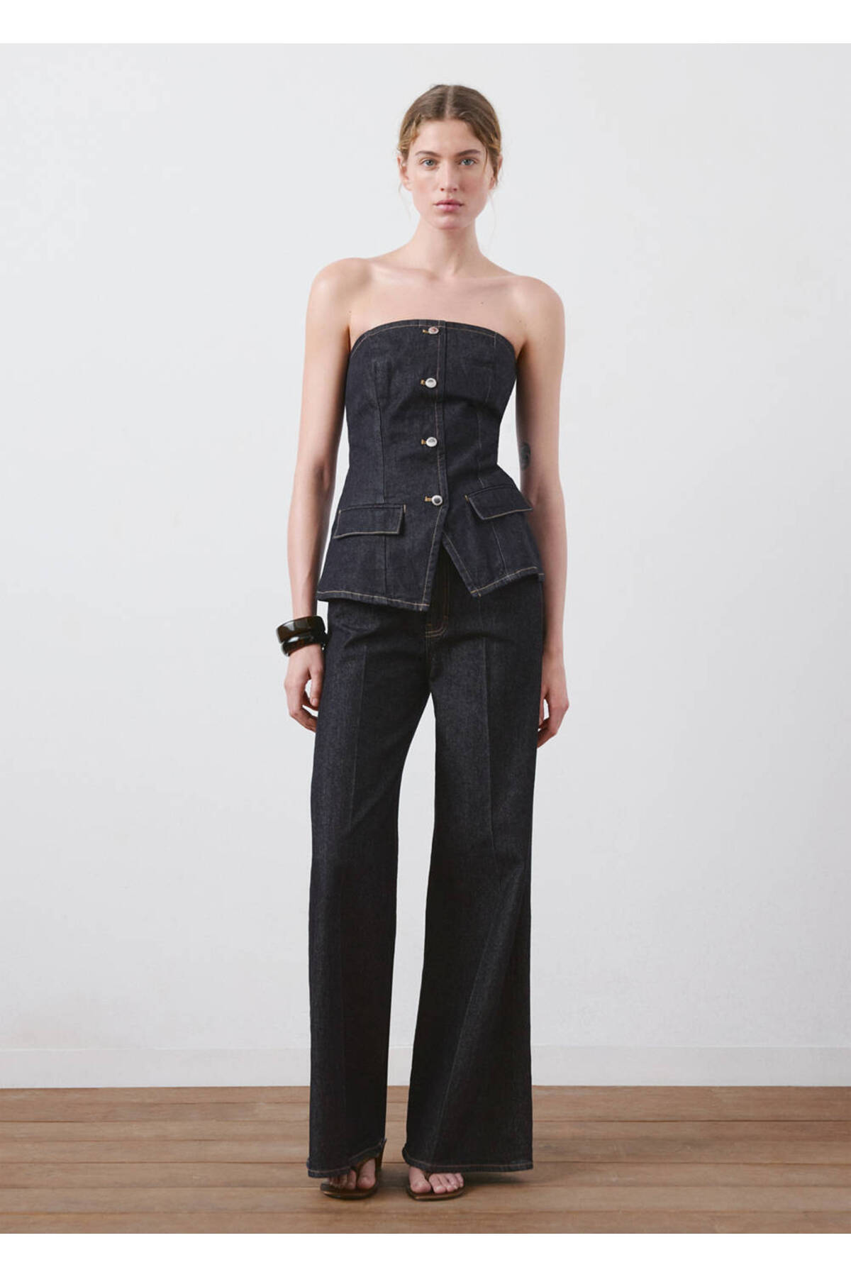 MANGO  Straplez denim bluz - Görsel 2