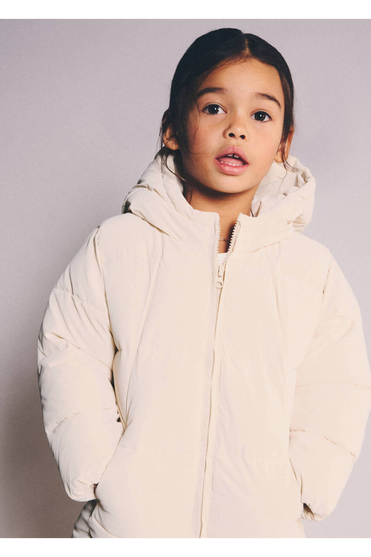 Hooded long quilted anorak