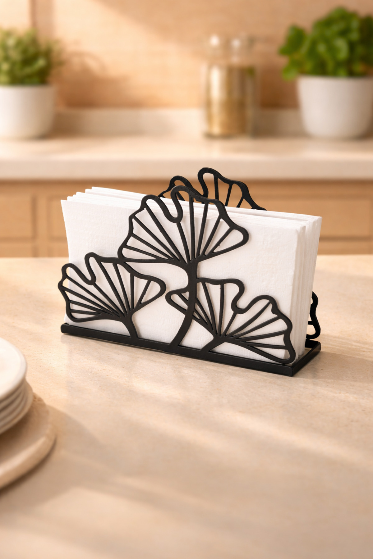 Ginko Desktop Decorative Napkin Holder Towel Holder Black Stylish Presentation Metal Tableware Presentation