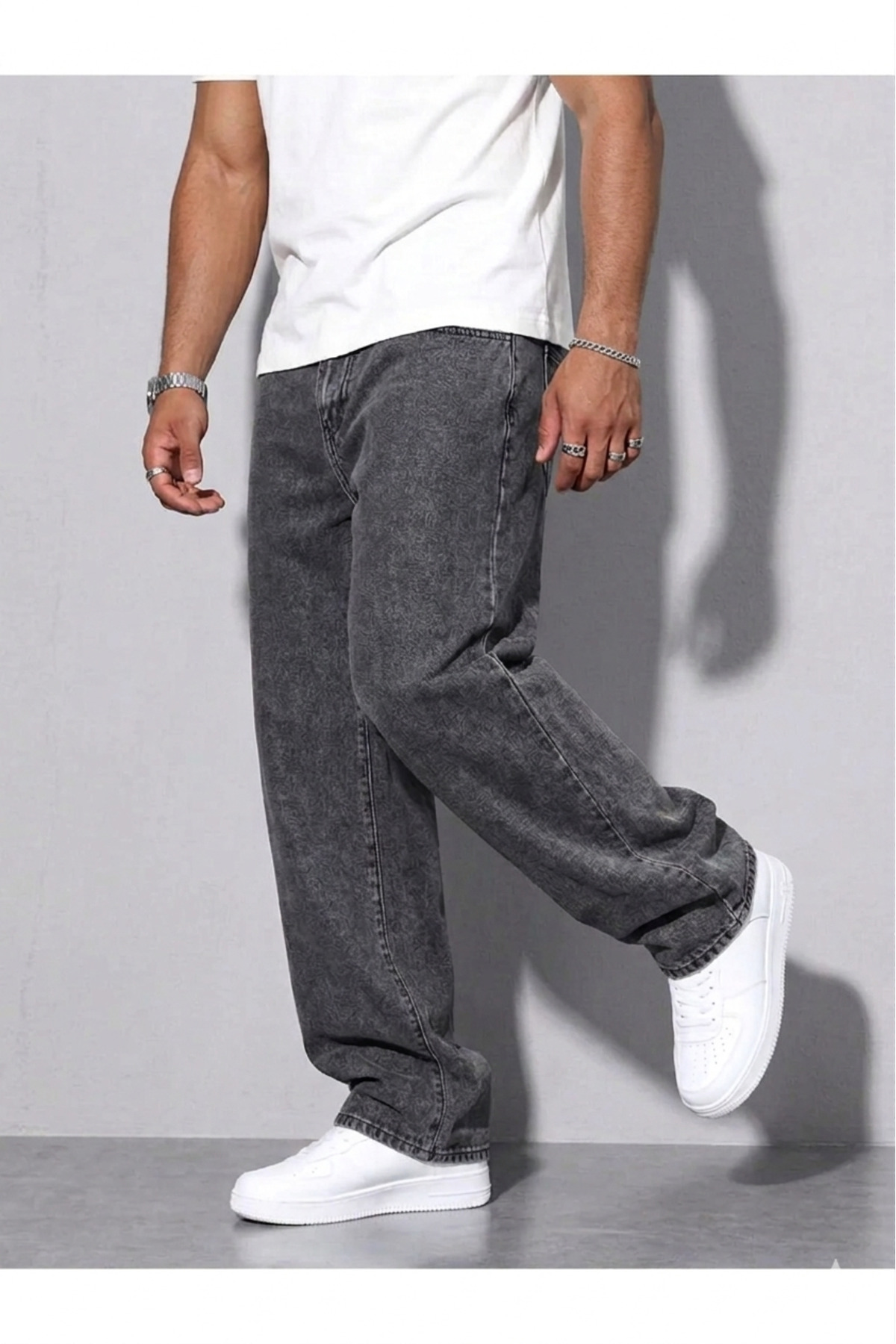 Asit Yıkama Antrasit Baggy Jean – Rahat Kesim Bol Paça Erkek Kot Pantolon