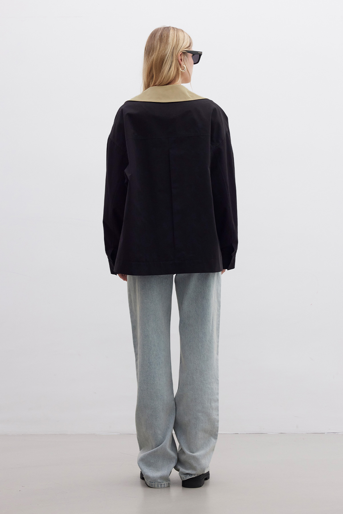 Manuka  KONTRAST YAKALI GABARDİN CEKET SİYAH - Görsel 6