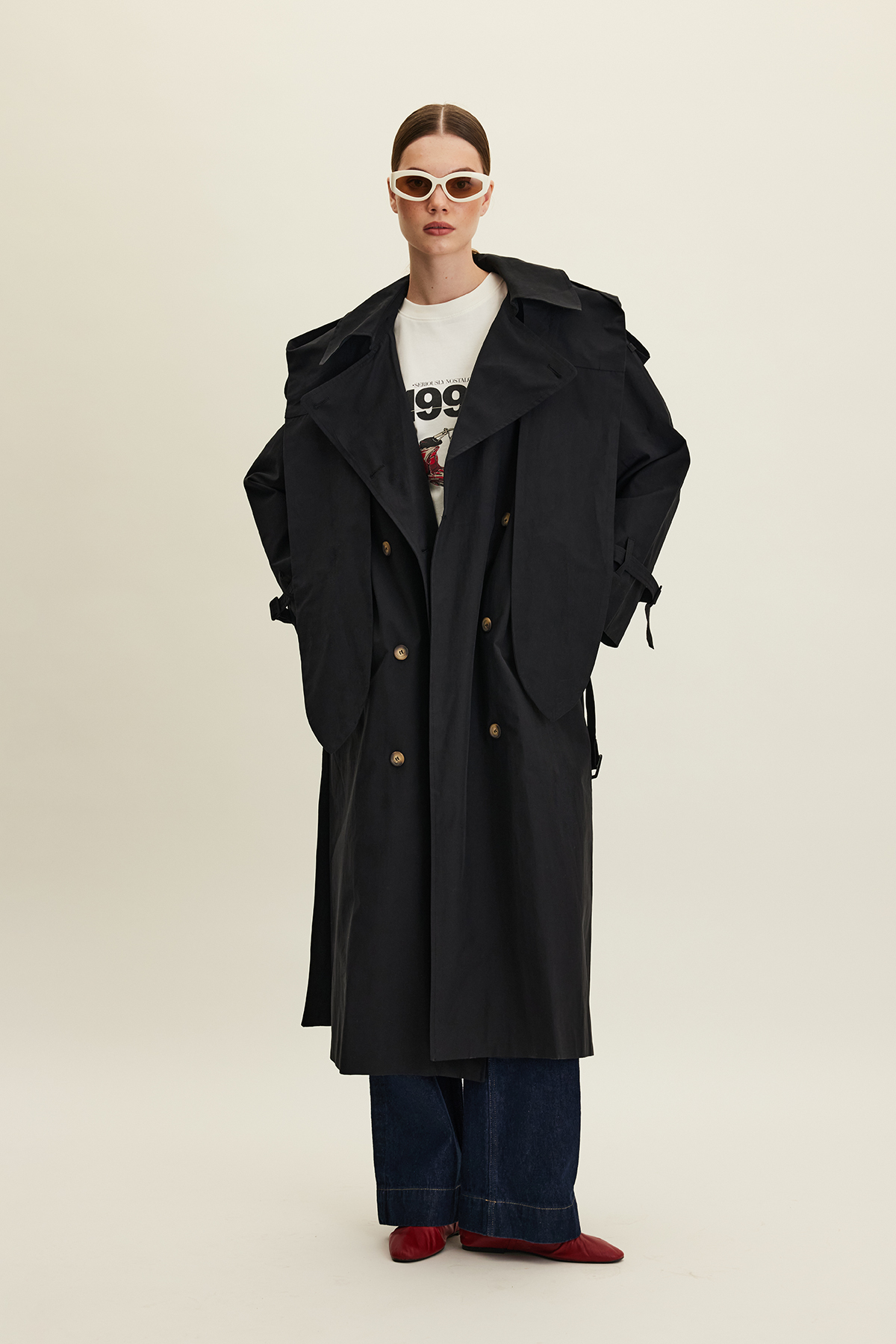 Manuka Tokyo Hooded Trench Coat Black- Trendyol