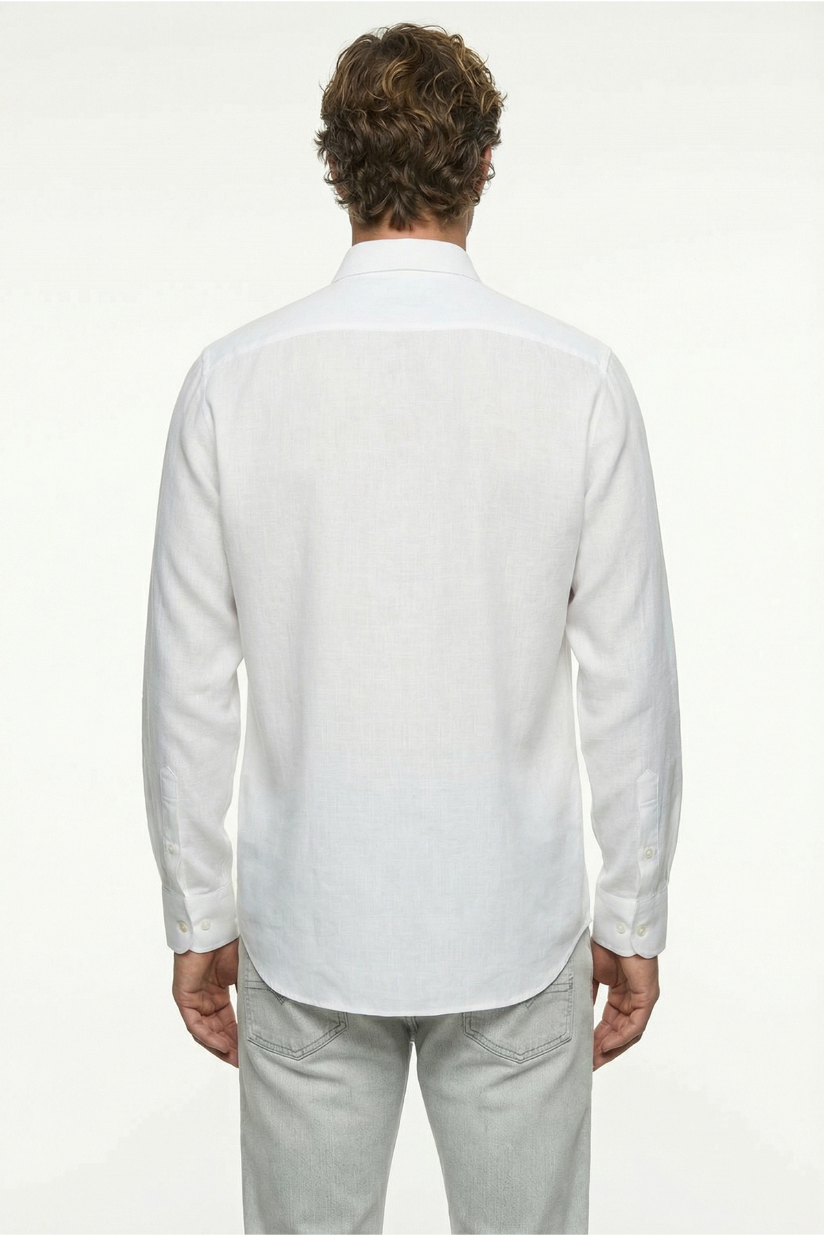 Kiğılı  Uzun Kol Regular Fit Düğmeli Yaka Spor Pamuk Nefes Alabilen Keten Görünümlü Gömlek - Görsel 3