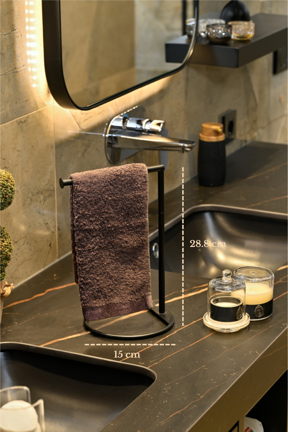 Siyah Dikey Havluluk Havlu Askılığı Tezgah Üstü Banyo Mutfak Organizer Paslanmaz Metal