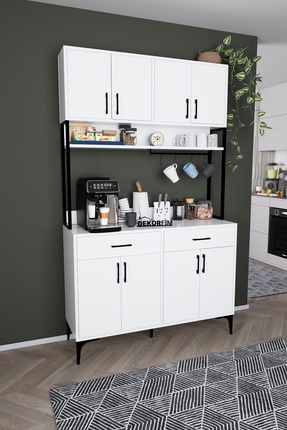 DEKORFİM DF14104B Kahve Köşesi Mutfak Dolabı Coffee Bar Standı Raflı Kapaklı ...