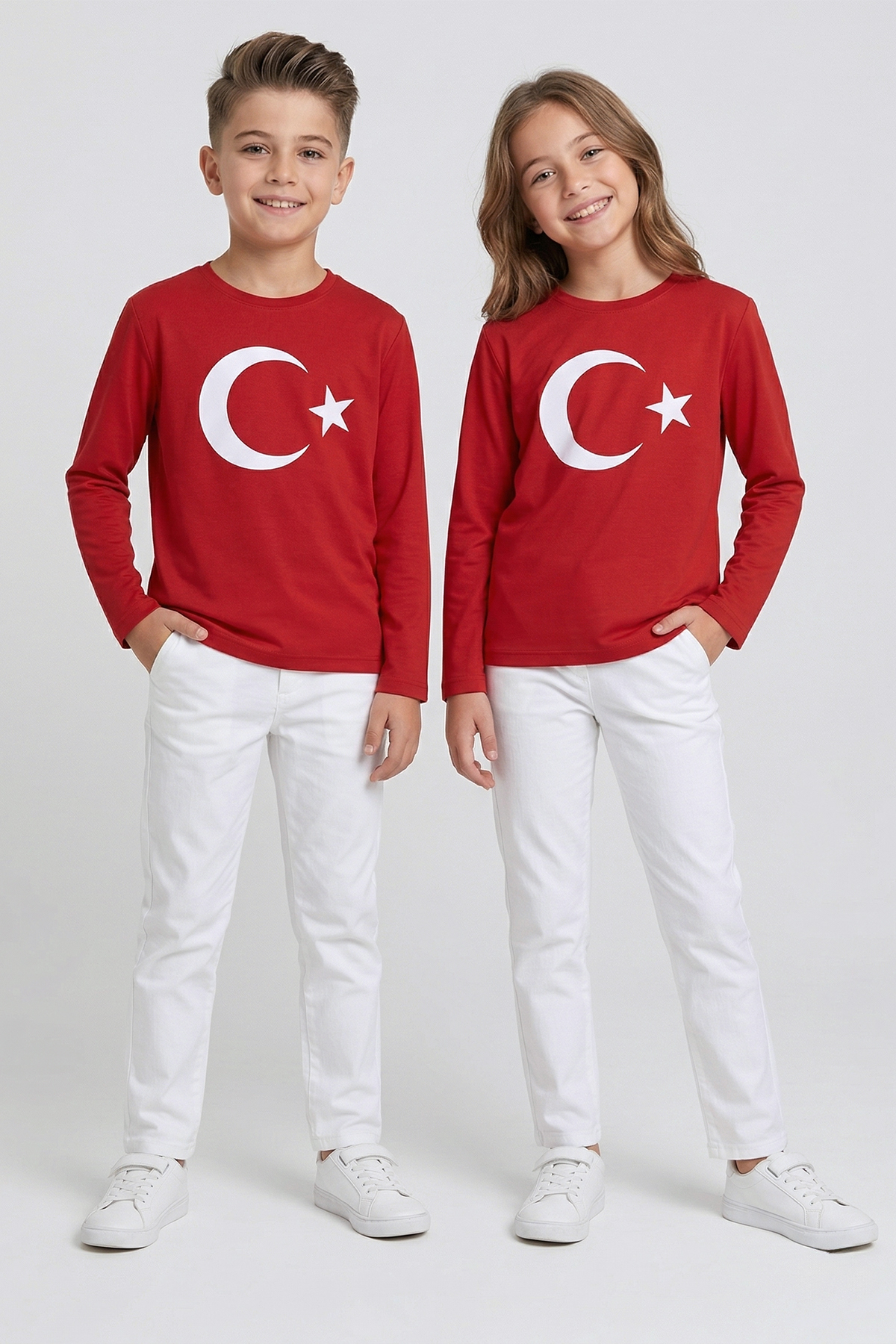 DMB BOYS & GIRLS Ay Yıldız Türk Bayrak Baskılı Pamuklu 23 Nisan Erkek Ve Kız Çocuk T-shirt fotoğrafı 2 (önizleme)