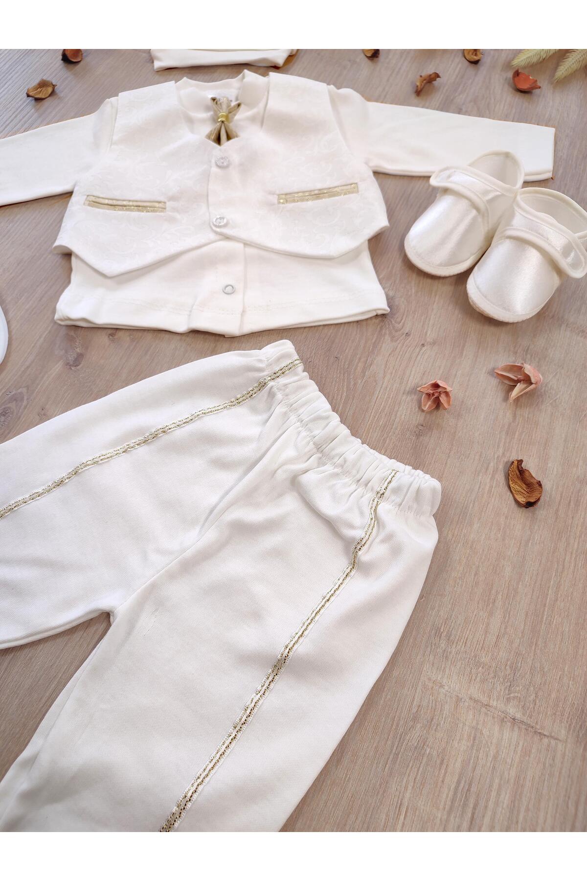 Sitilin Erkek Bebek Yelekli Kravatlı Mevlit Takımı Lüks Özel Gün ve Mevlütlük Süslü Set 0 - 3 AY STL6625 fotoğrafı 5 (önizleme)