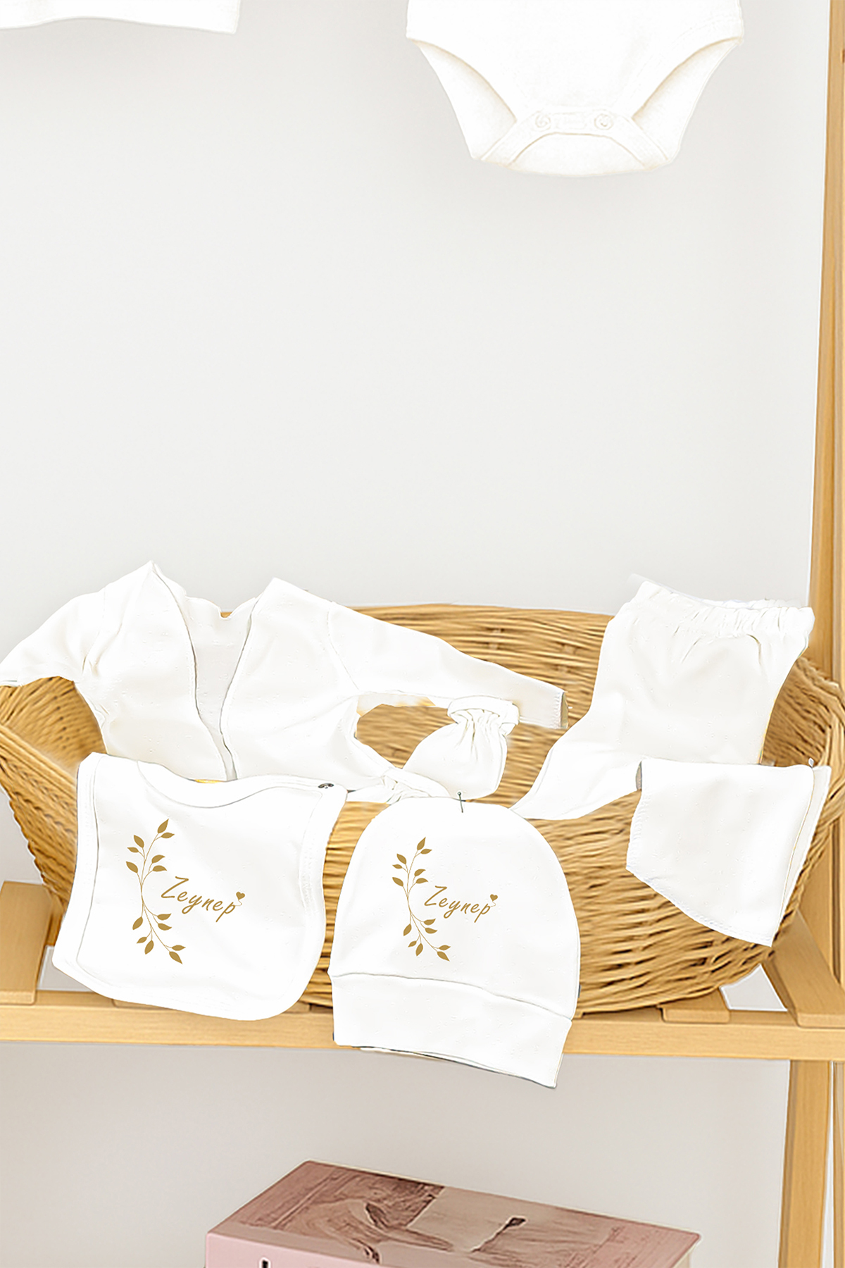 Sitilin Kız Bebek %100 Pamuk Organik Isim Baskılı Yenidoğan 11 Lu Hastane Çıkışı Fırça Bebek Hediye Seti fotoğrafı 7 (önizleme)