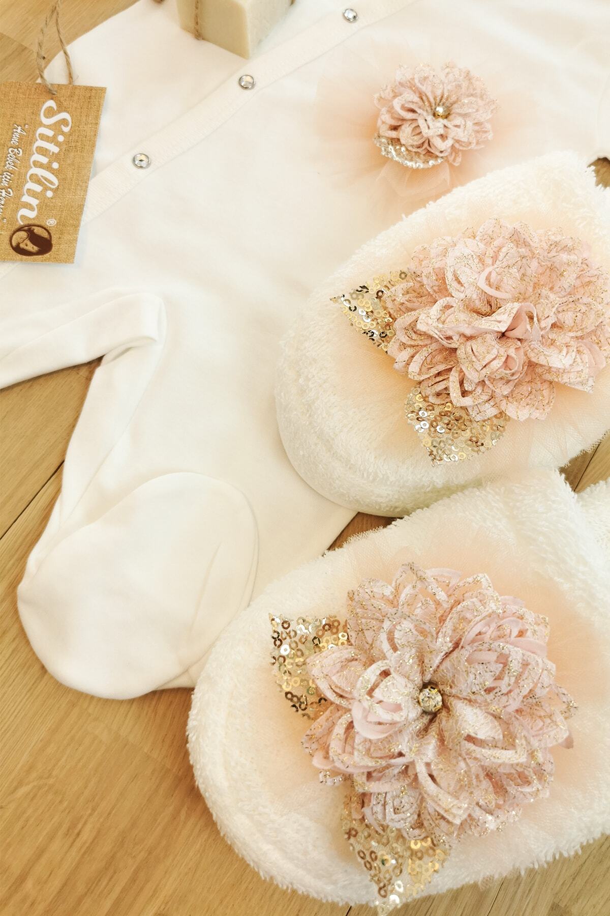 Sitilin Anne Kız Bebek Hamile Lohusa Terlik Taç Hastane Çıkış | %100 Pamuk | Özel Hediye Kutulu Set fotoğrafı 3 (önizleme)