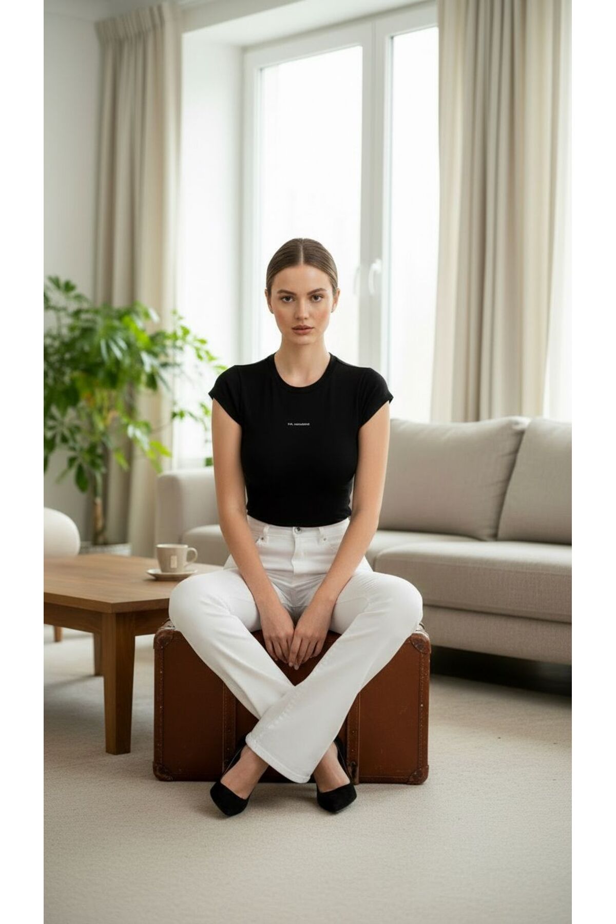 comfort jeans  Beyaz Likralı Yüksek Bel Ispanyol Jeans Pantolon - Görsel 5