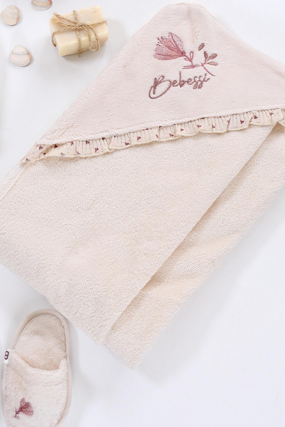 Sitilin Kız Erkek Bebek Unisex Lüks Bornoz Takımı  Havlu Seti % 100 Pamuk Kumaş 0- 2 Yaş STL6579 fotoğrafı 4 (önizleme)