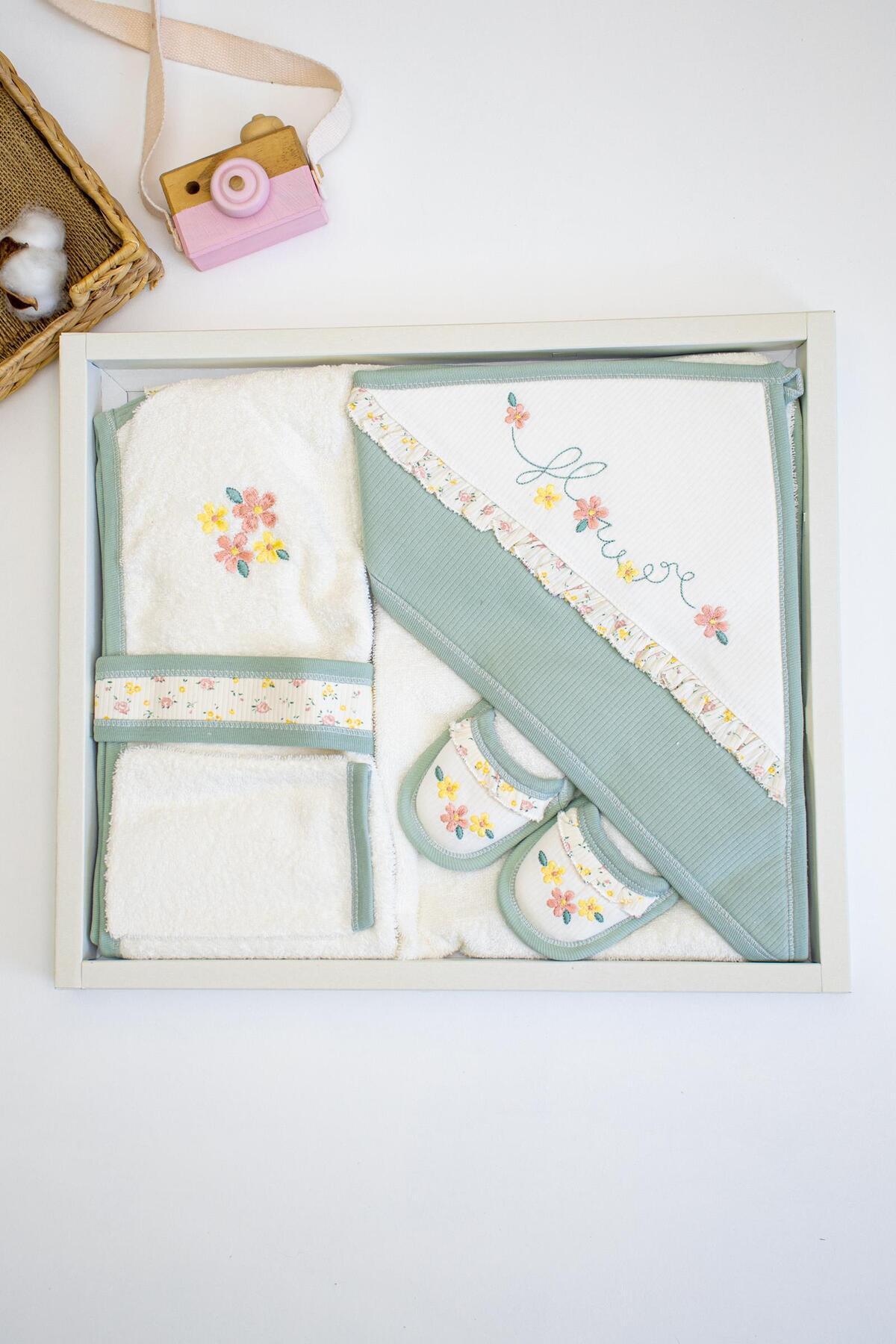 Sitilin Kız Erkek Bebek Yeşil Bornoz Takımı Havlu Seti % 100 Pamuk Kumaş STL6230 fotoğrafı 5 (önizleme)