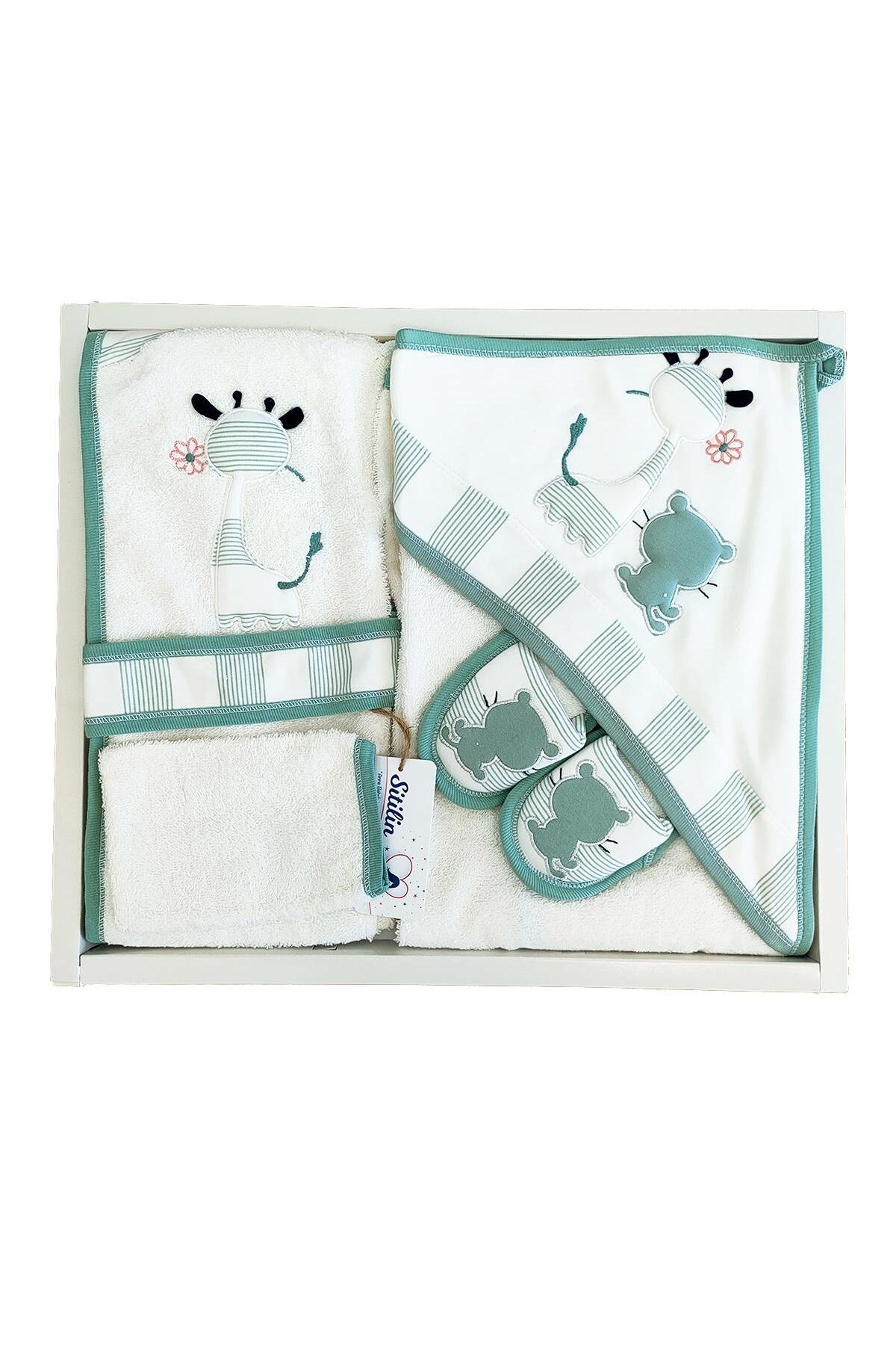 Sitilin Kız Erkek Bebek Yeşil Bornoz Takımı Havlu Seti % 100 Pamuk Kumaş STL5037 fotoğrafı 5 (önizleme)