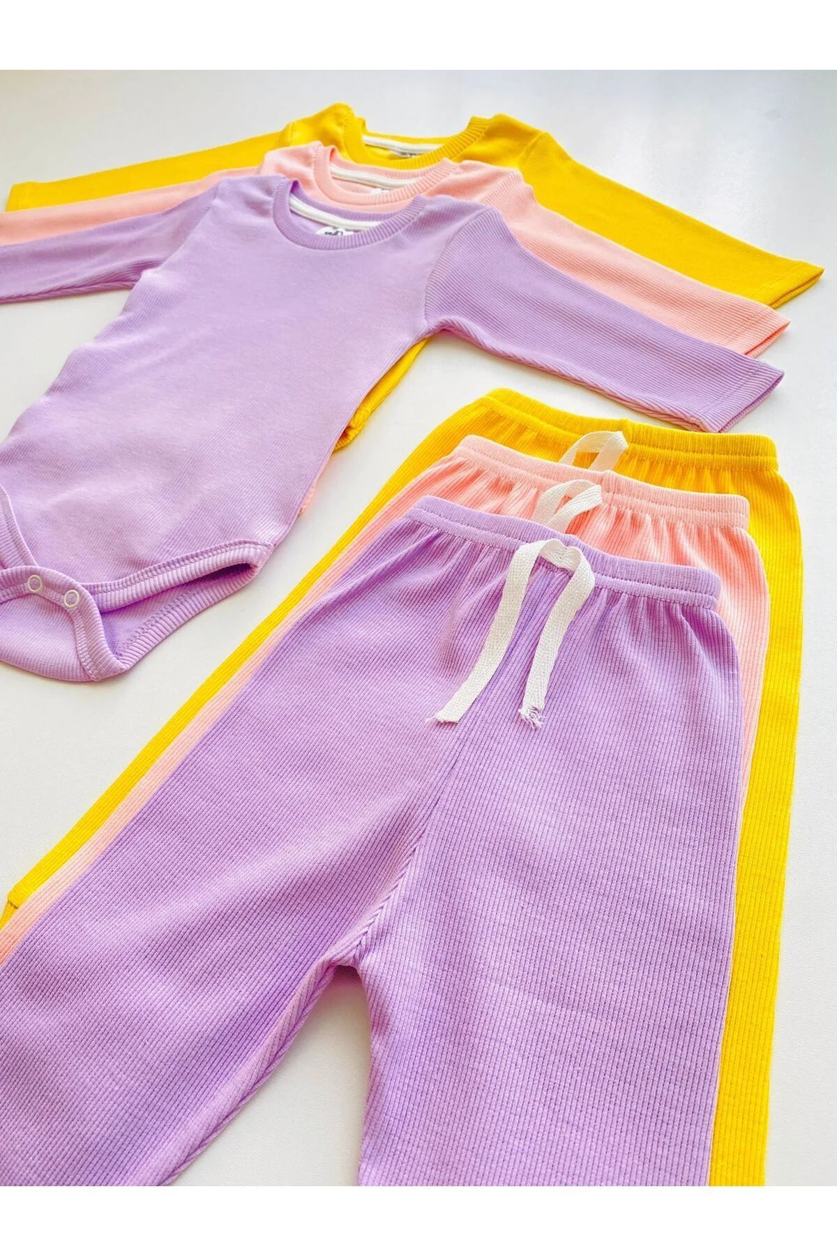 EFU BABY 3'lü %100 Pamuklu Uzun Kol Bebek Body Pantolon Takım fotoğrafı 5 (önizleme)