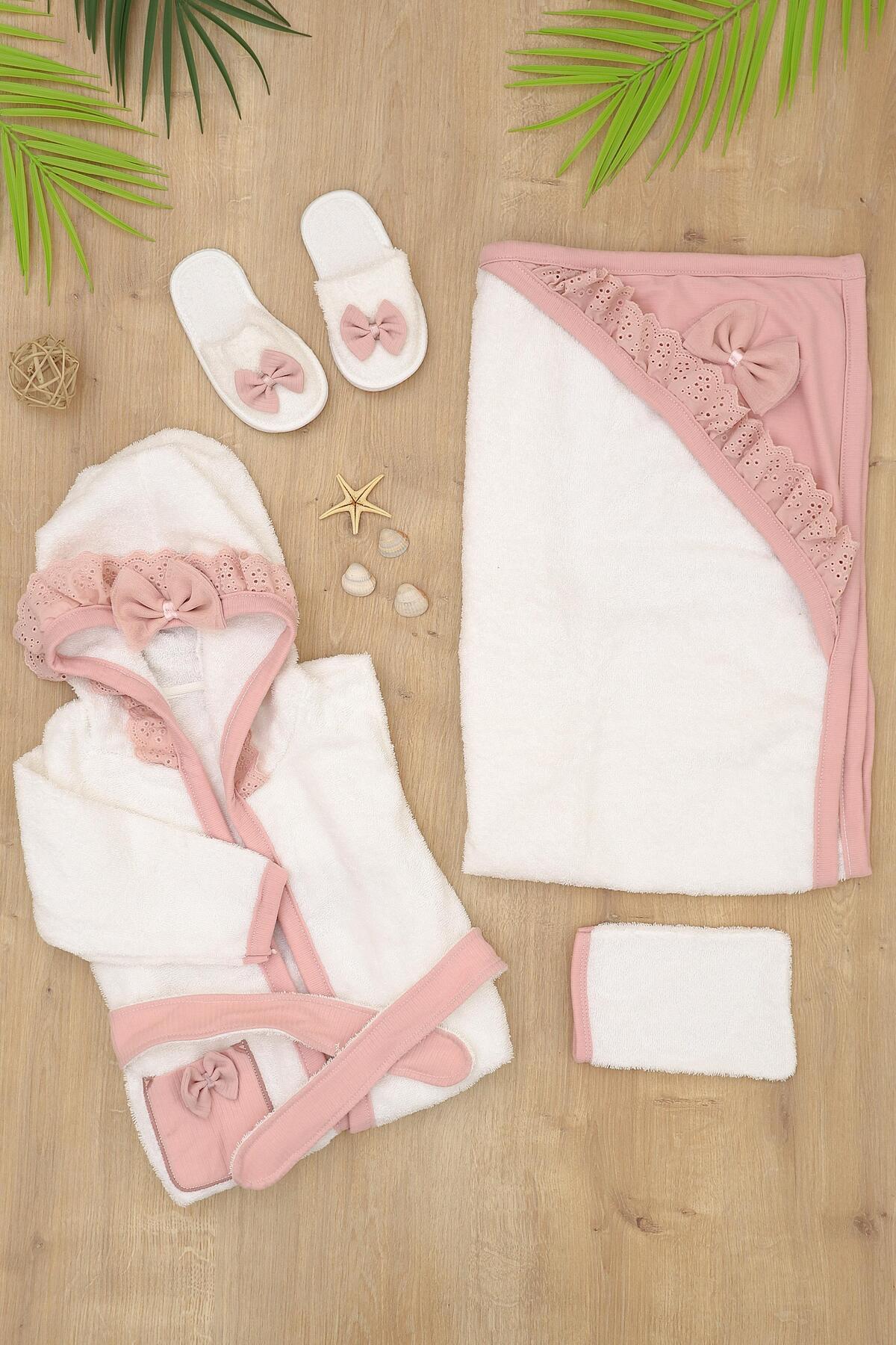 Sitilin Kız Bebek Lüks Bornoz Takımı  Havlu Seti % 100 Pamuk Kumaş 0- 2 Yaş STL6771 fotoğrafı 2 (önizleme)