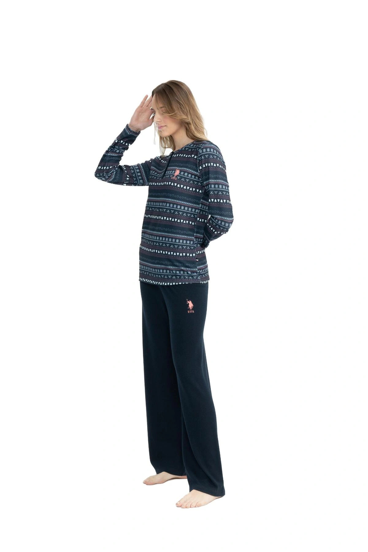 ست پیژامه زنانه سرمهای دکمهدار با پاچه گشاد U.S. Polo Assn. — 2