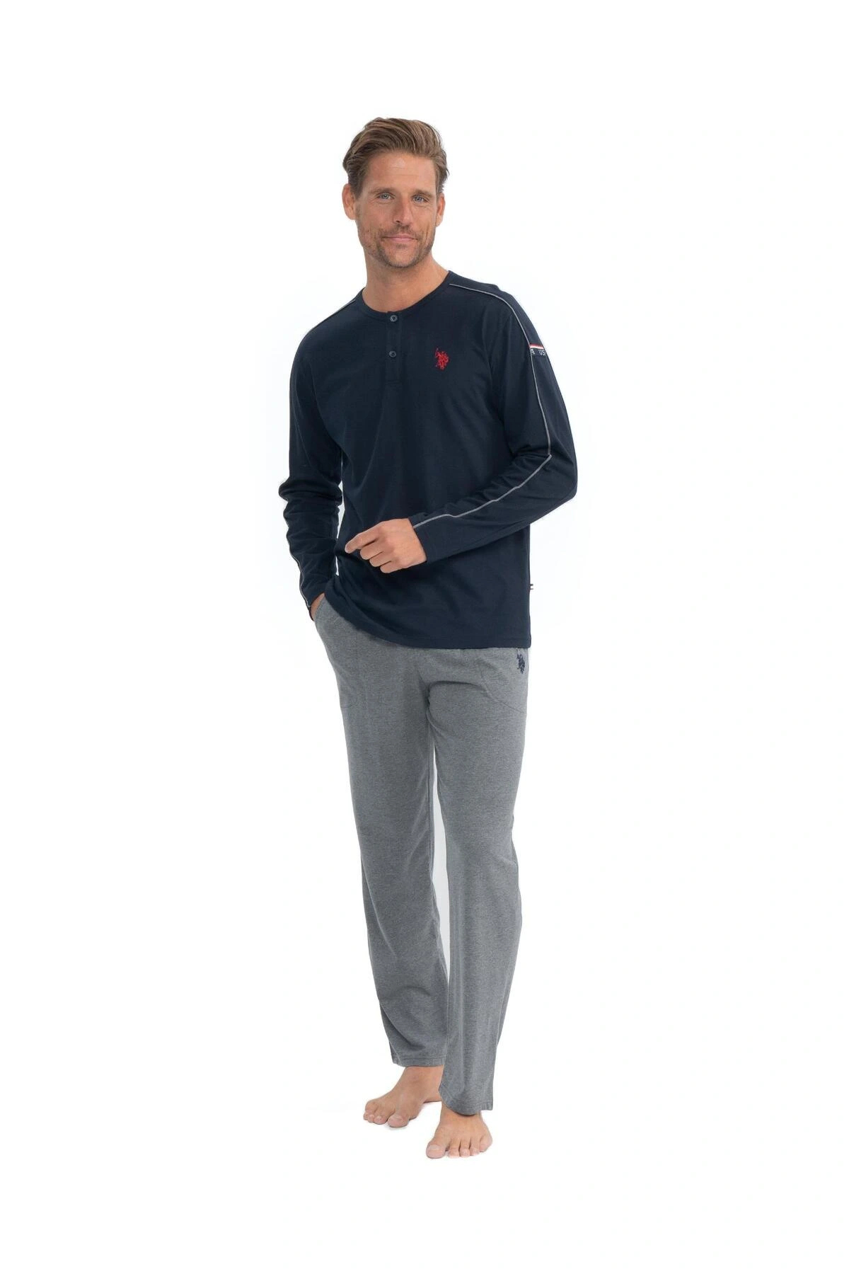 یو اس پولو ست لباس خواب نخی یقه گرد آستین بلند مردانه U.S. Polo Assn. S25836