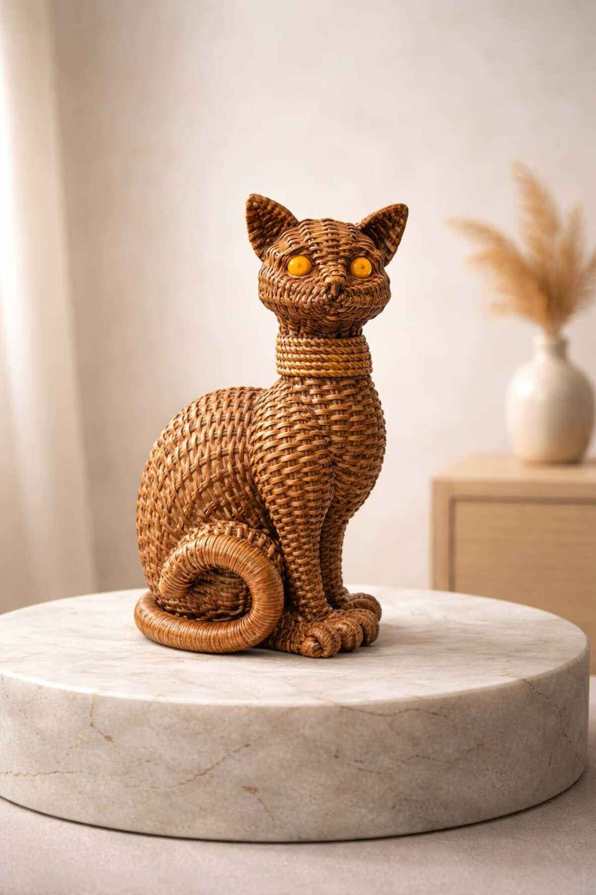 Handmade Cat Statue with 25cm OVERSIZED Straw Body Patterns