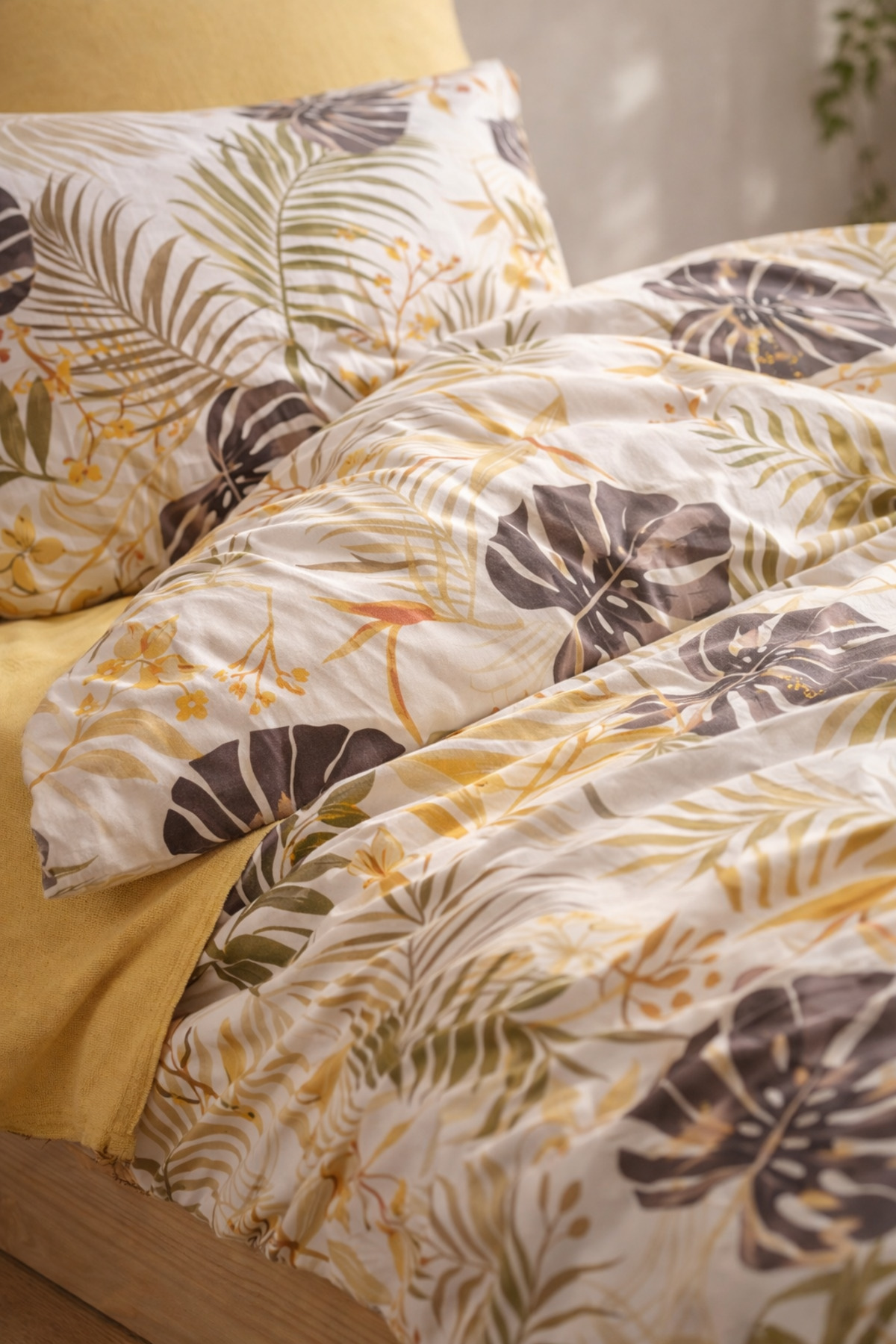 MyStory Home Lastikli Çarşaflı Tek Kişilik Nevresim Takımı Monstera fotoğrafı 2 (önizleme)