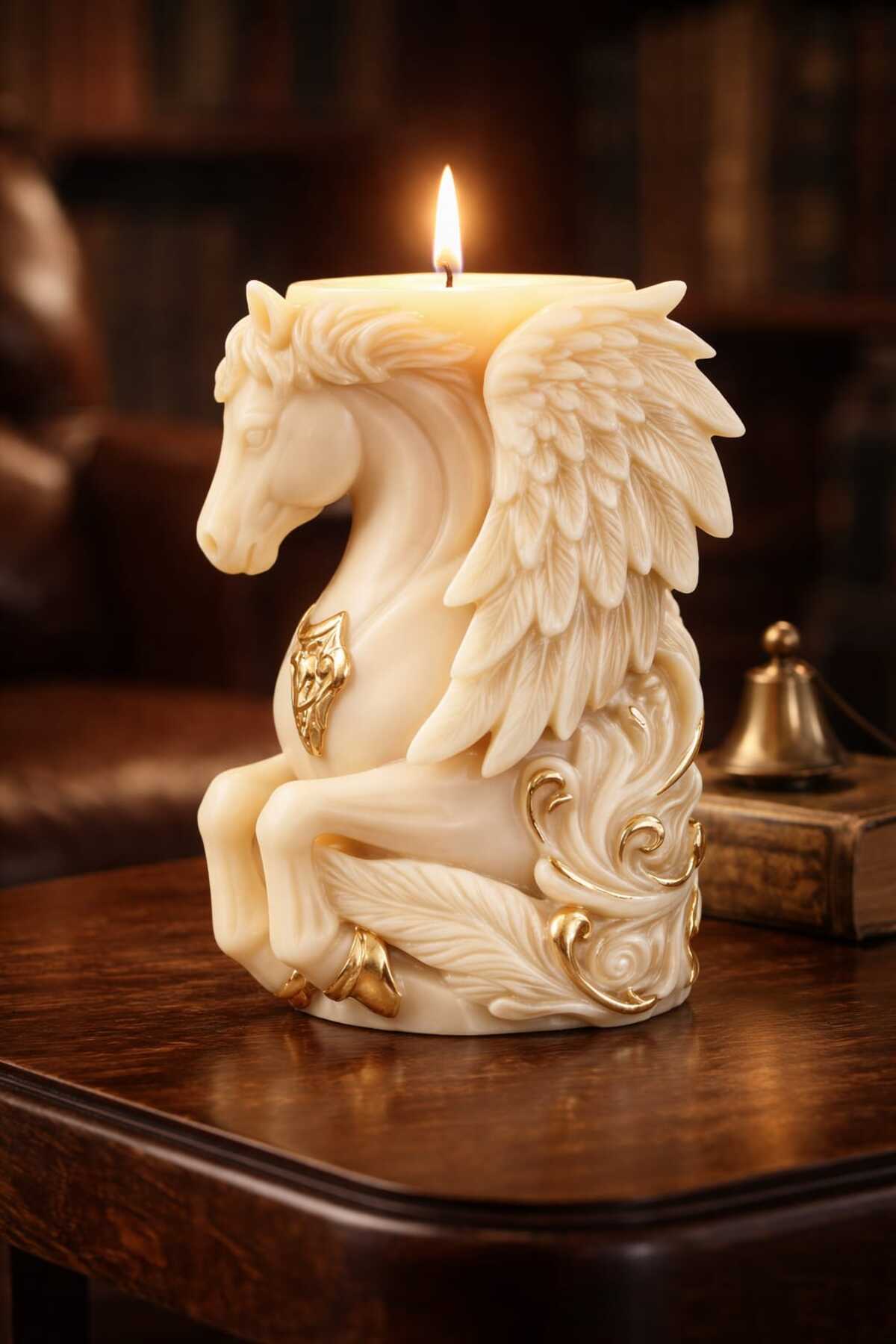 Golden Foil Pegasus Horse Candle with Wings Decorative Handmade Design Candle 10 Cm