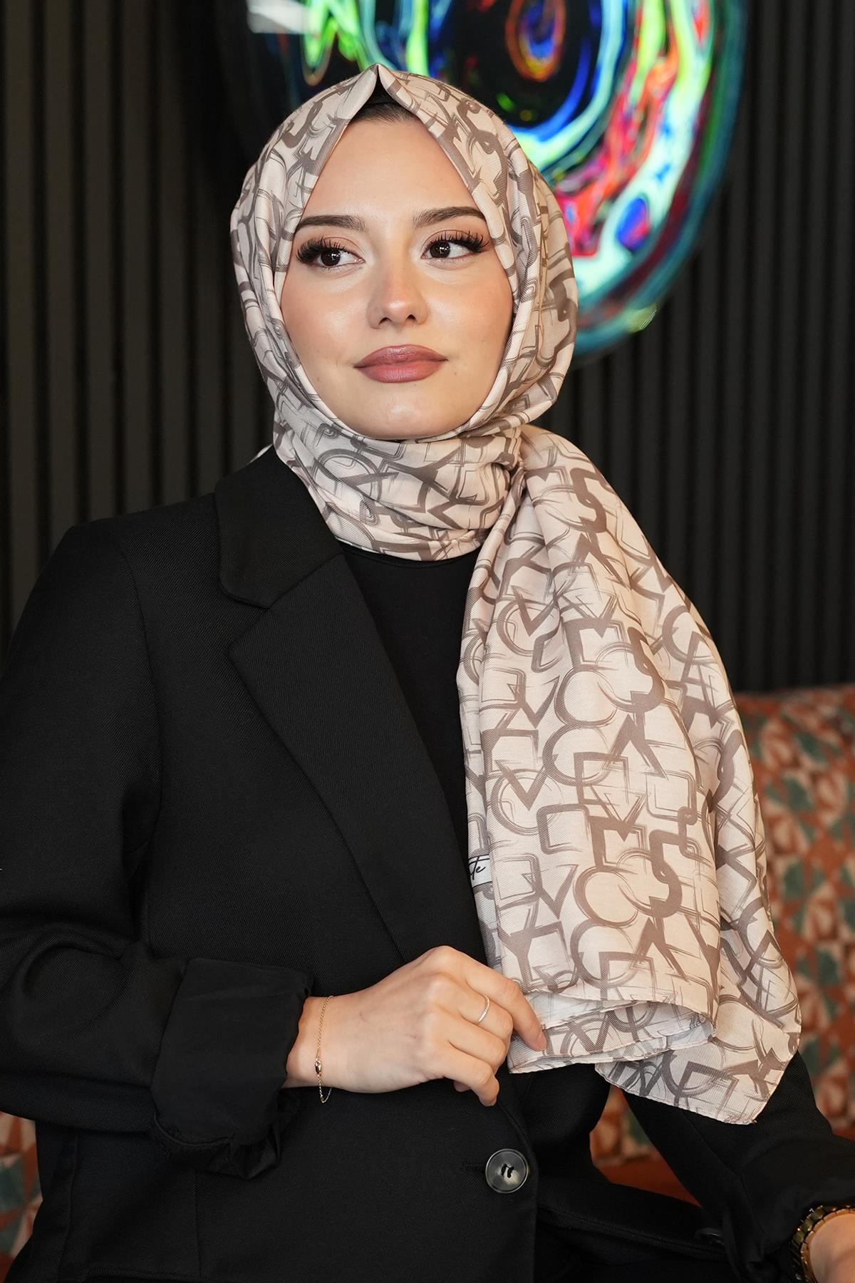 AFVENTE Geometrik Desen Bej Pamuk Şal görsel 3