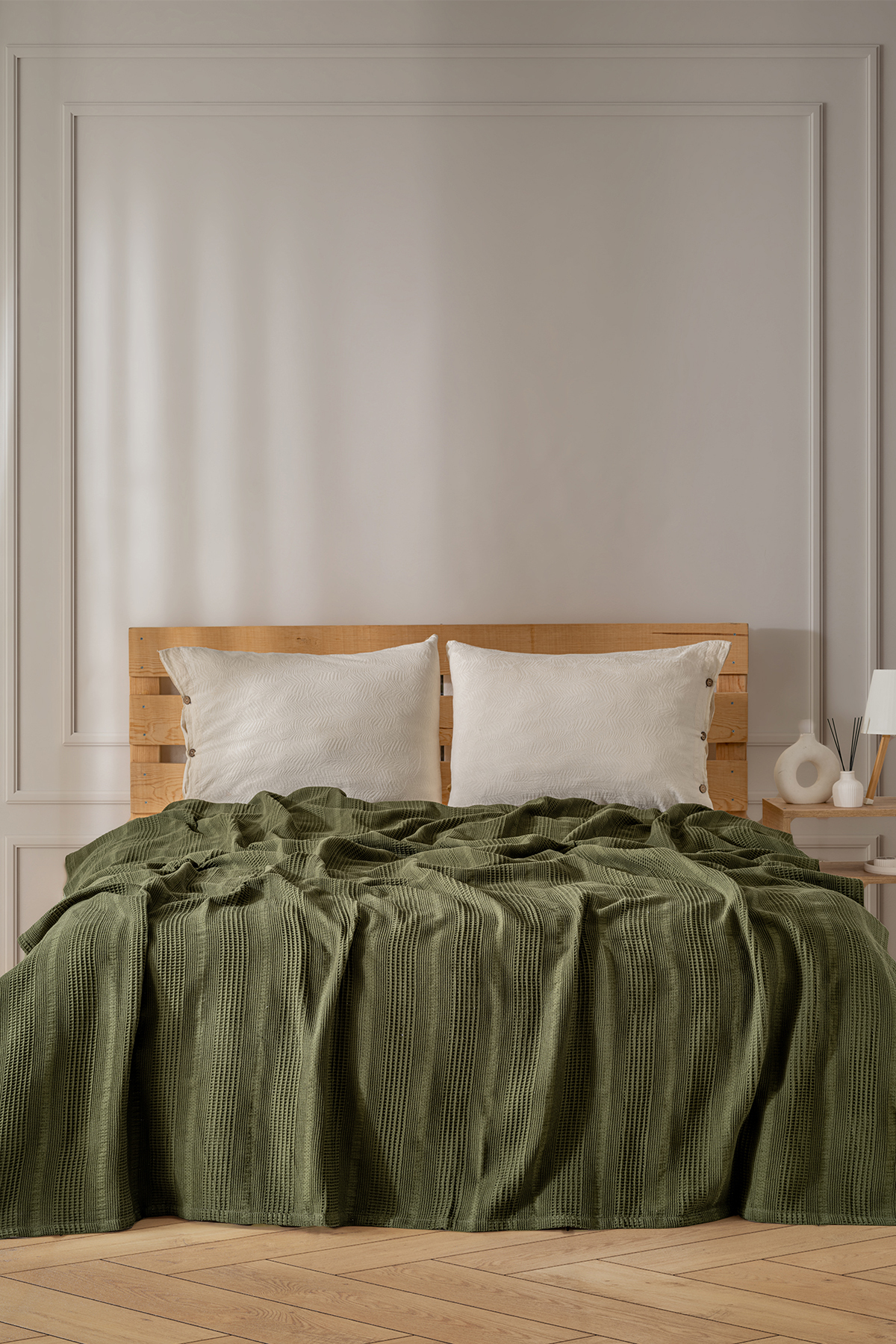 100% Cotton Single Quilting 160x220 cm - Border Patterned Natural Bedspread -Oeko-Tex Certified