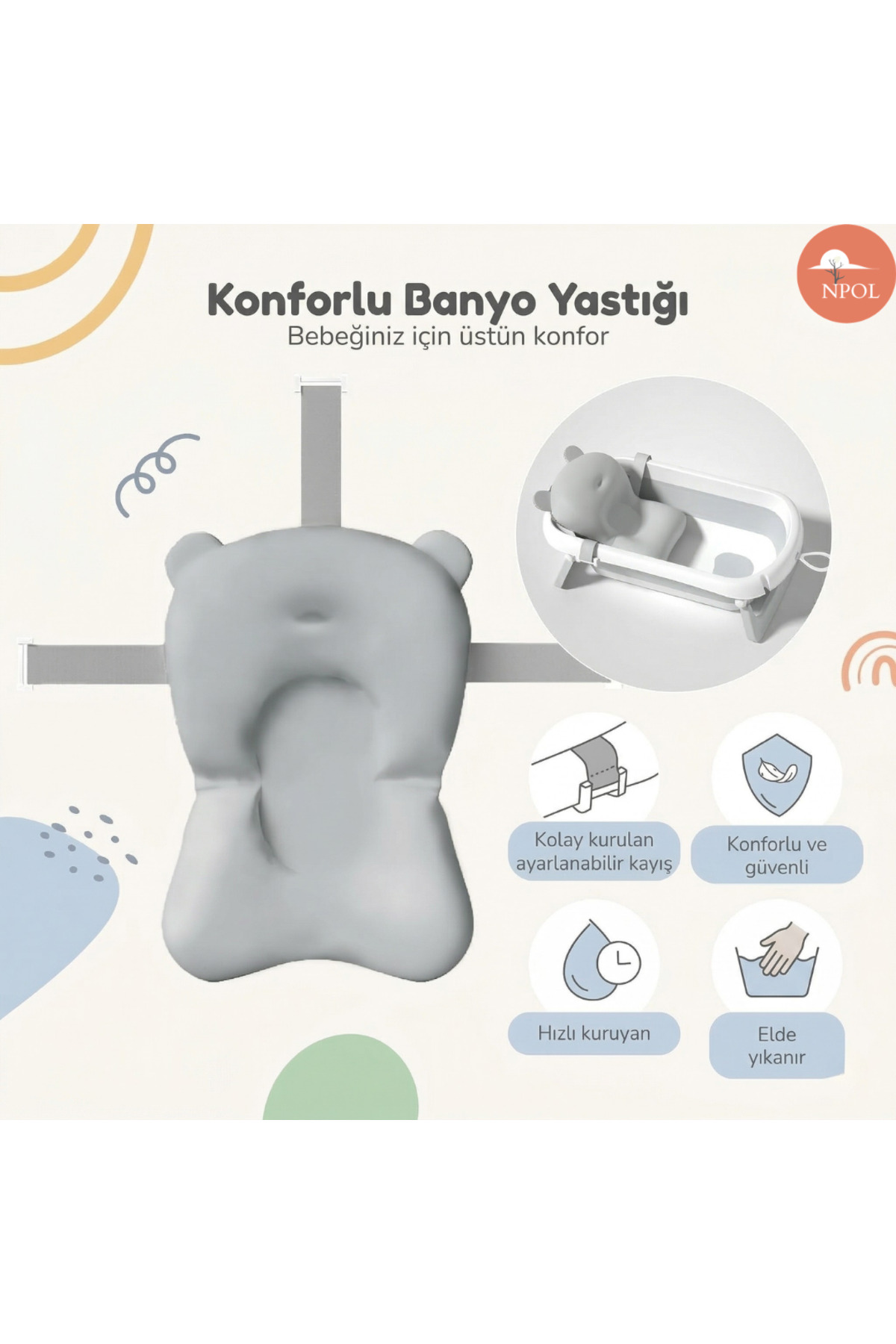 NPOL Katlanabilir Termometreli Bebek Küveti, Kaymaz Banyo Yastığı - Yenidoğan Bebekler İçin Küvet fotoğrafı 5 (önizleme)