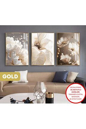 Harikabirev HARİKABİREV|KREM-GOLD RENK SOFT ÇİÇEK VE SOYUT KOMBİN 2 |ÇERÇEVEL...