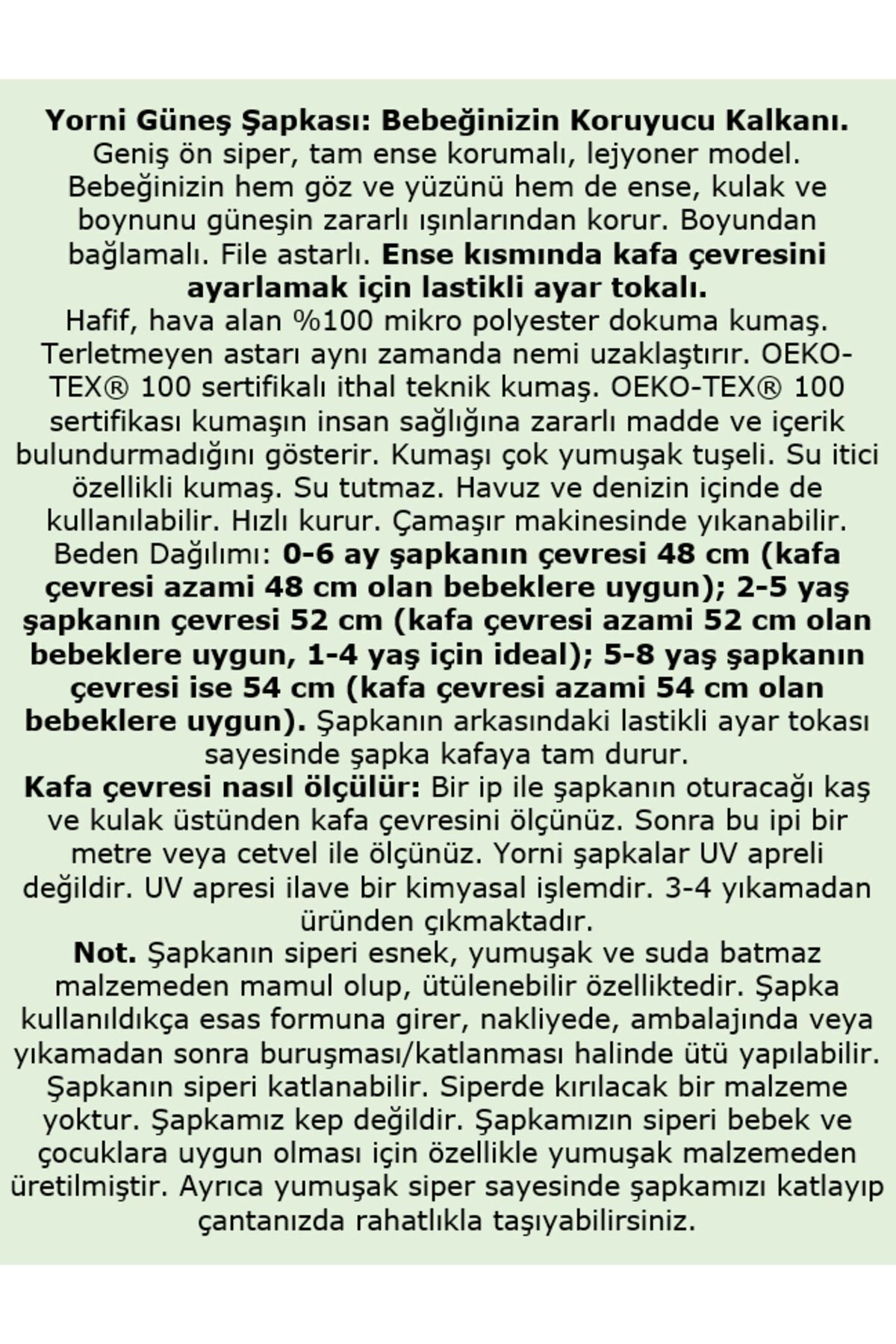 yorni Mavi, Ense Korumalı, Boyundan Bağlamalı, Lastikli Ayar Tokalı, Çocuk Bebek Güneş Şapka fotoğrafı 7 (önizleme)