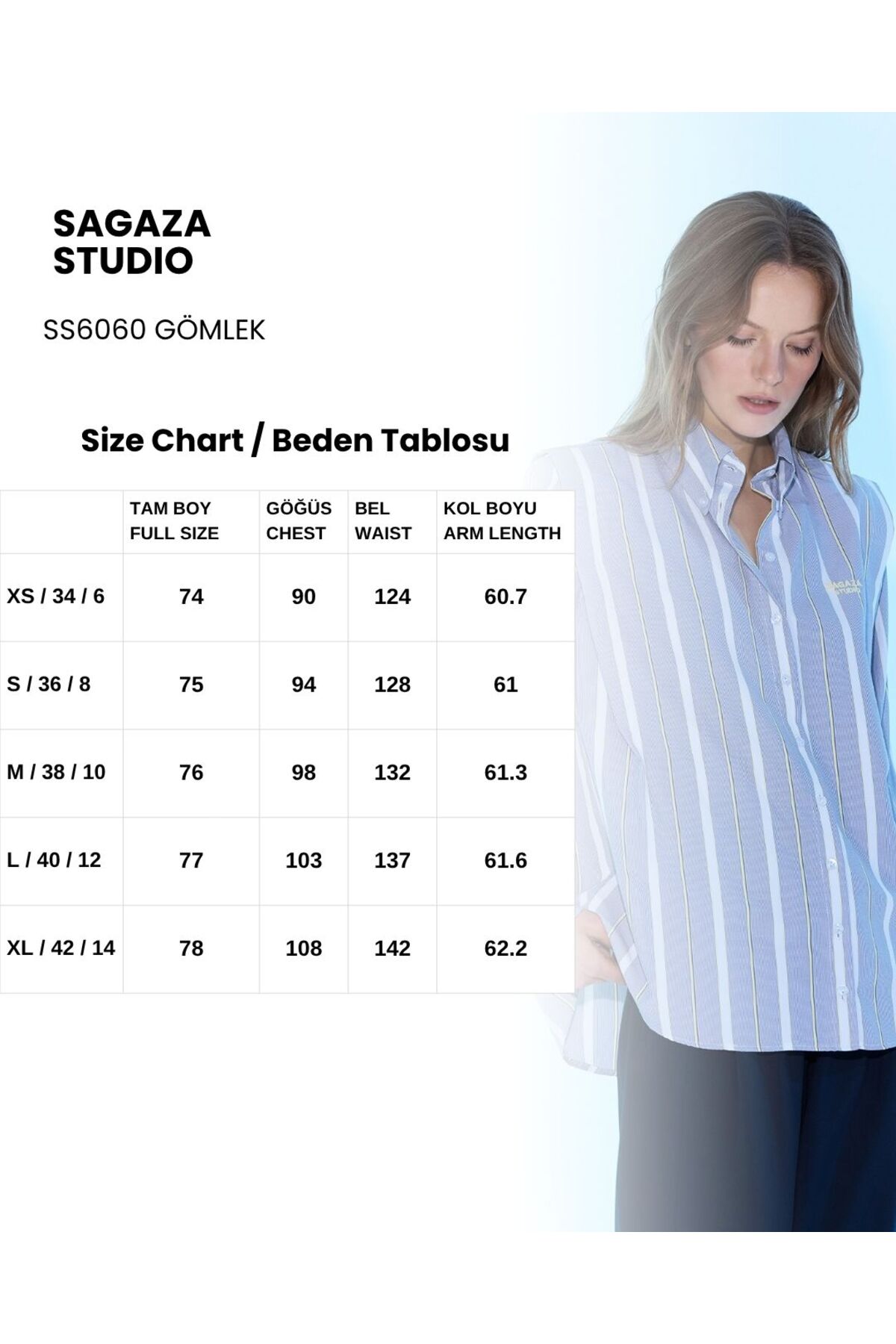 Sagaza Studio SS6060 Vatkalı Çizgili Gömlek