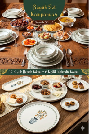 KÜTAHYA HOME Green ART 70 Prç Porselen Yemek ve Kahvaltı Seti - 12 Kişilik 70...